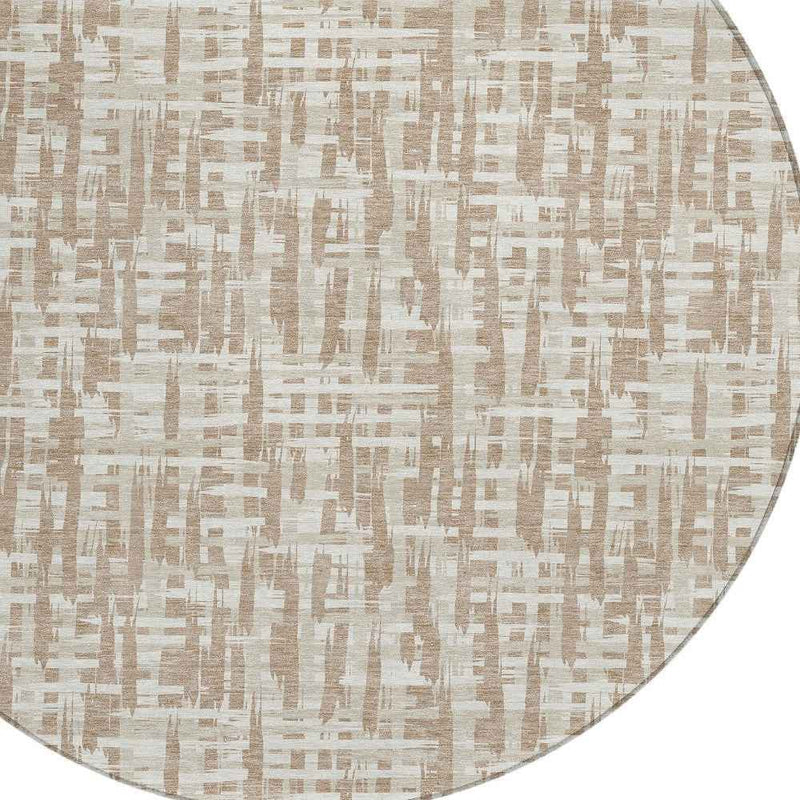 8' Tan And Beige Round Abstract Washable Indoor Outdoor Area Rug