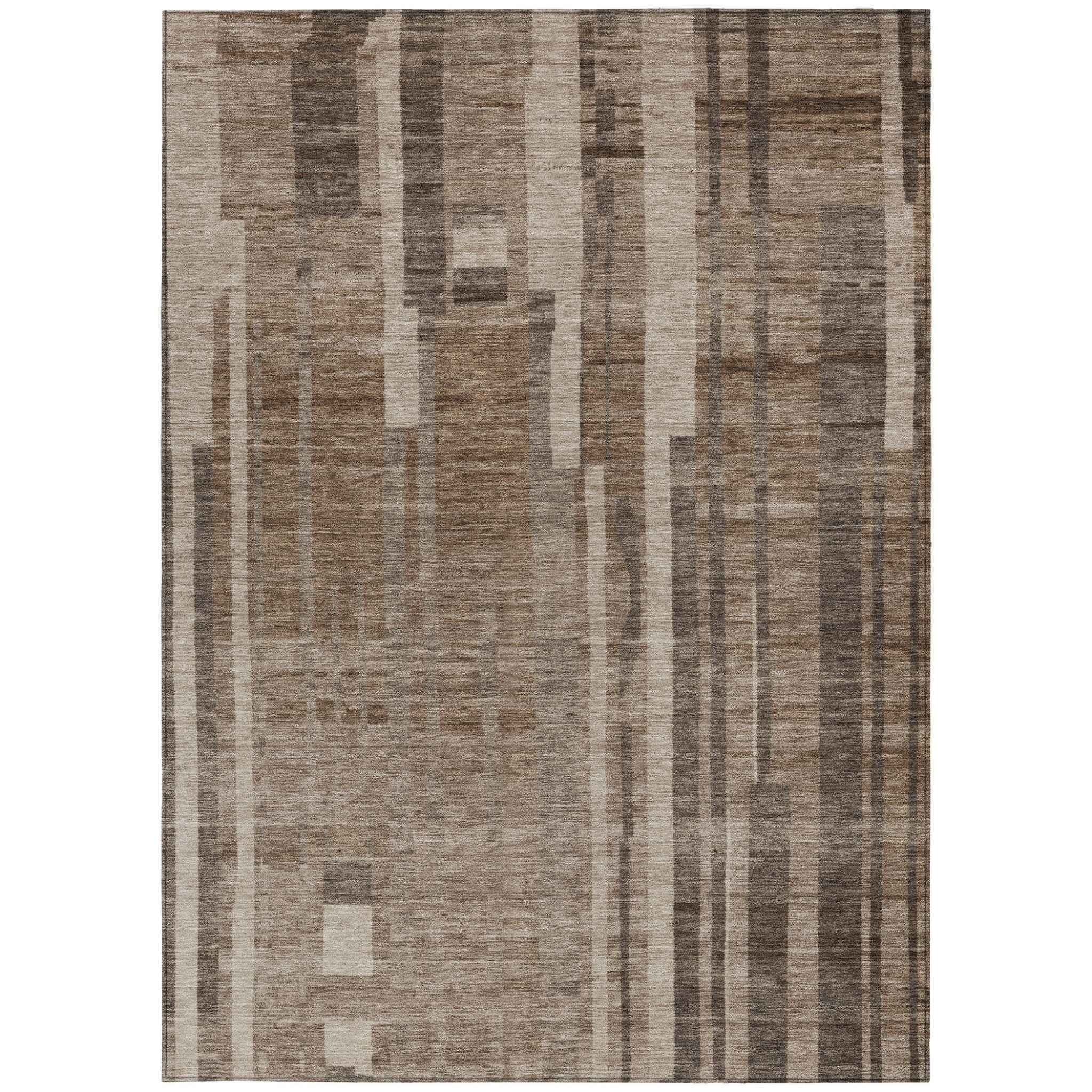 10' X 14' Brown And Beige Striped Washable Indoor Outdoor Area Rug