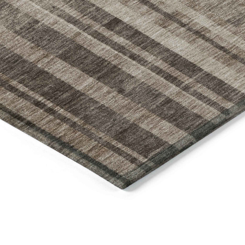 10' X 14' Brown And Beige Striped Washable Indoor Outdoor Area Rug