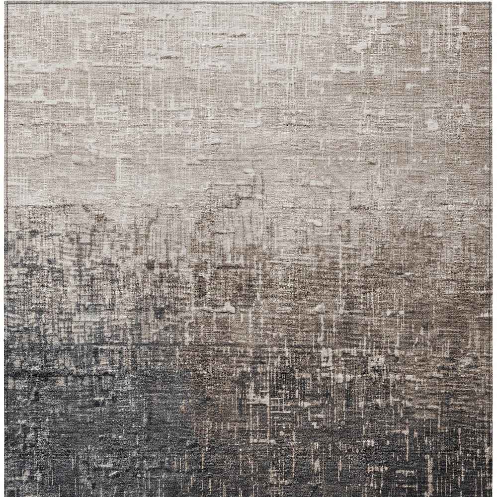 9' X 12' Khaki And Dark Gray Ombre Washable Indoor Outdoor Area Rug