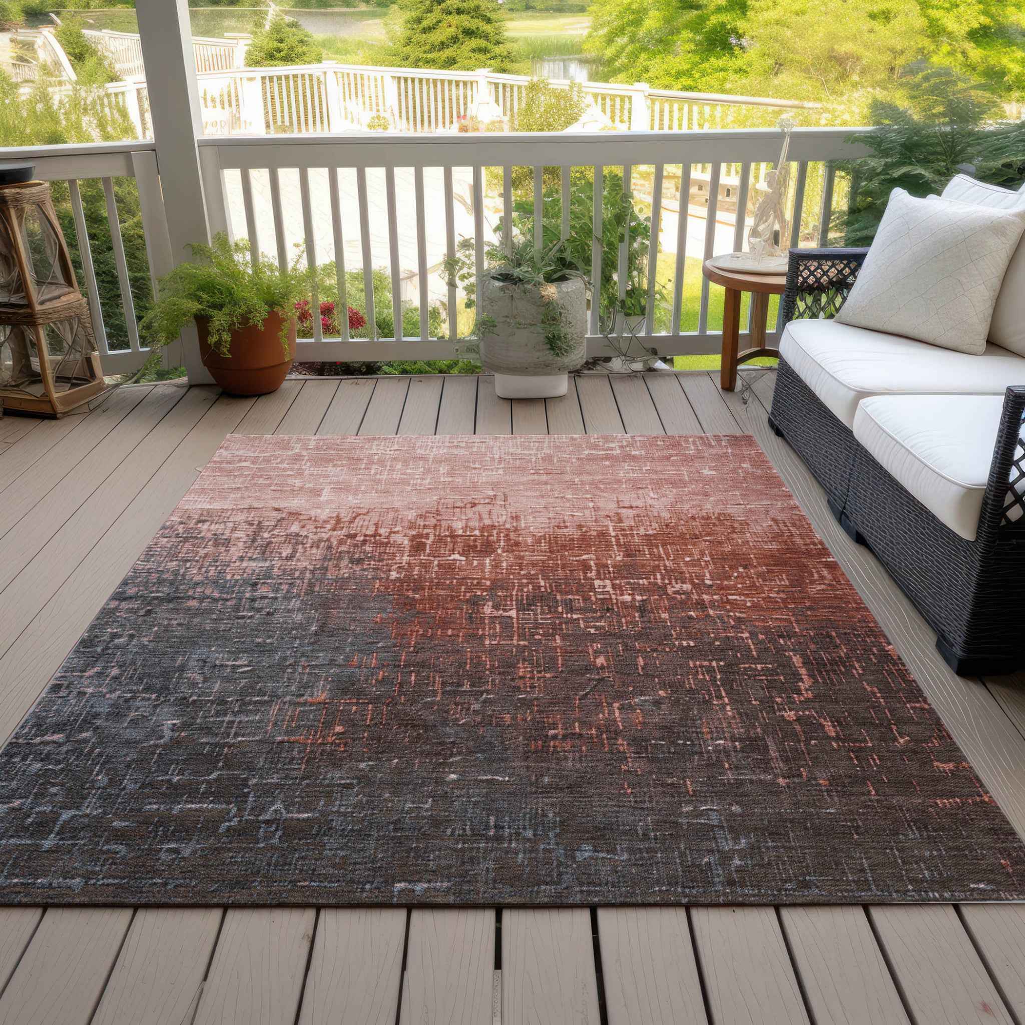 3' X 5' Blush And Dark Gray Ombre Washable Indoor Outdoor Area Rug