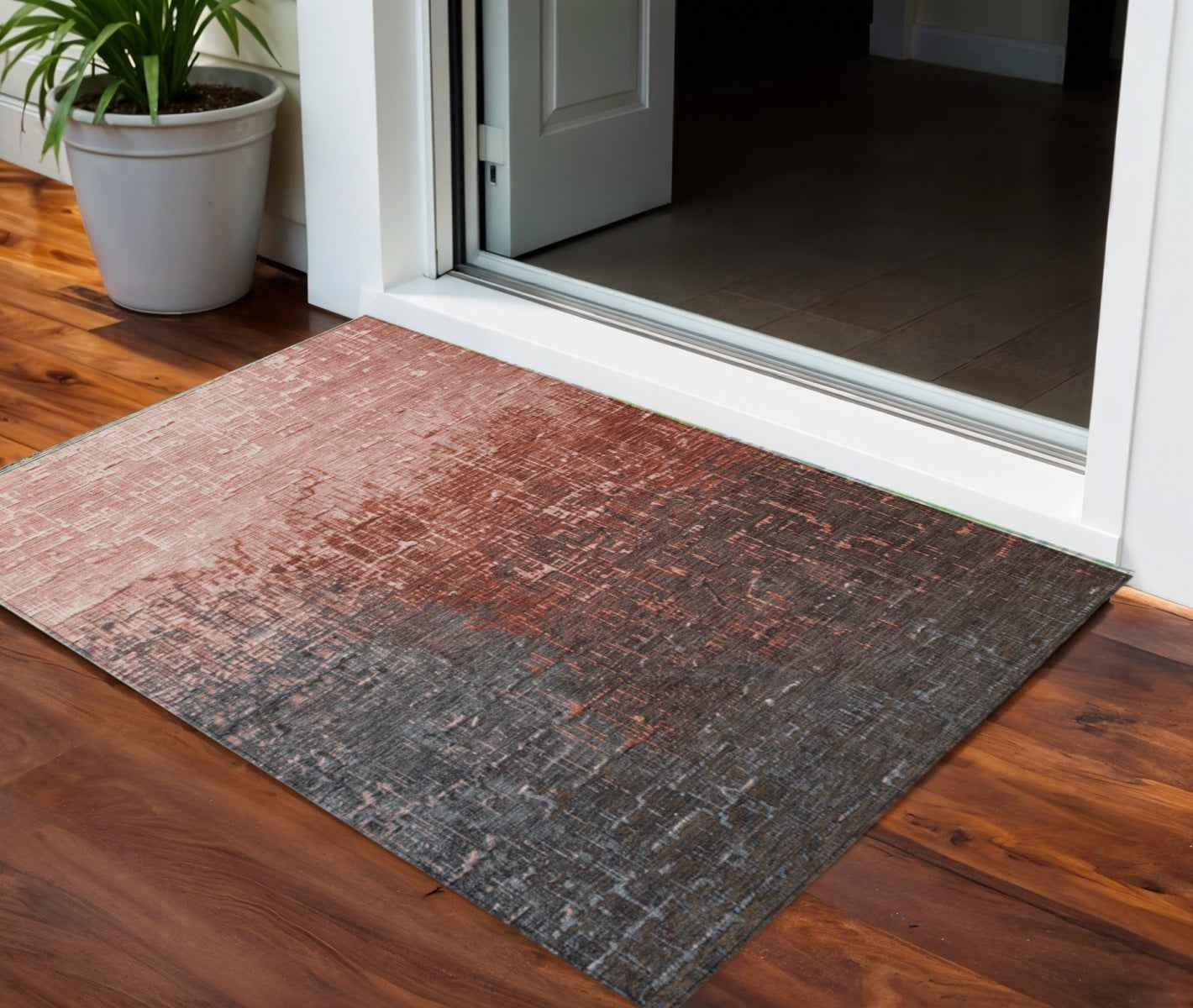 3' X 5' Blush And Dark Gray Ombre Washable Indoor Outdoor Area Rug