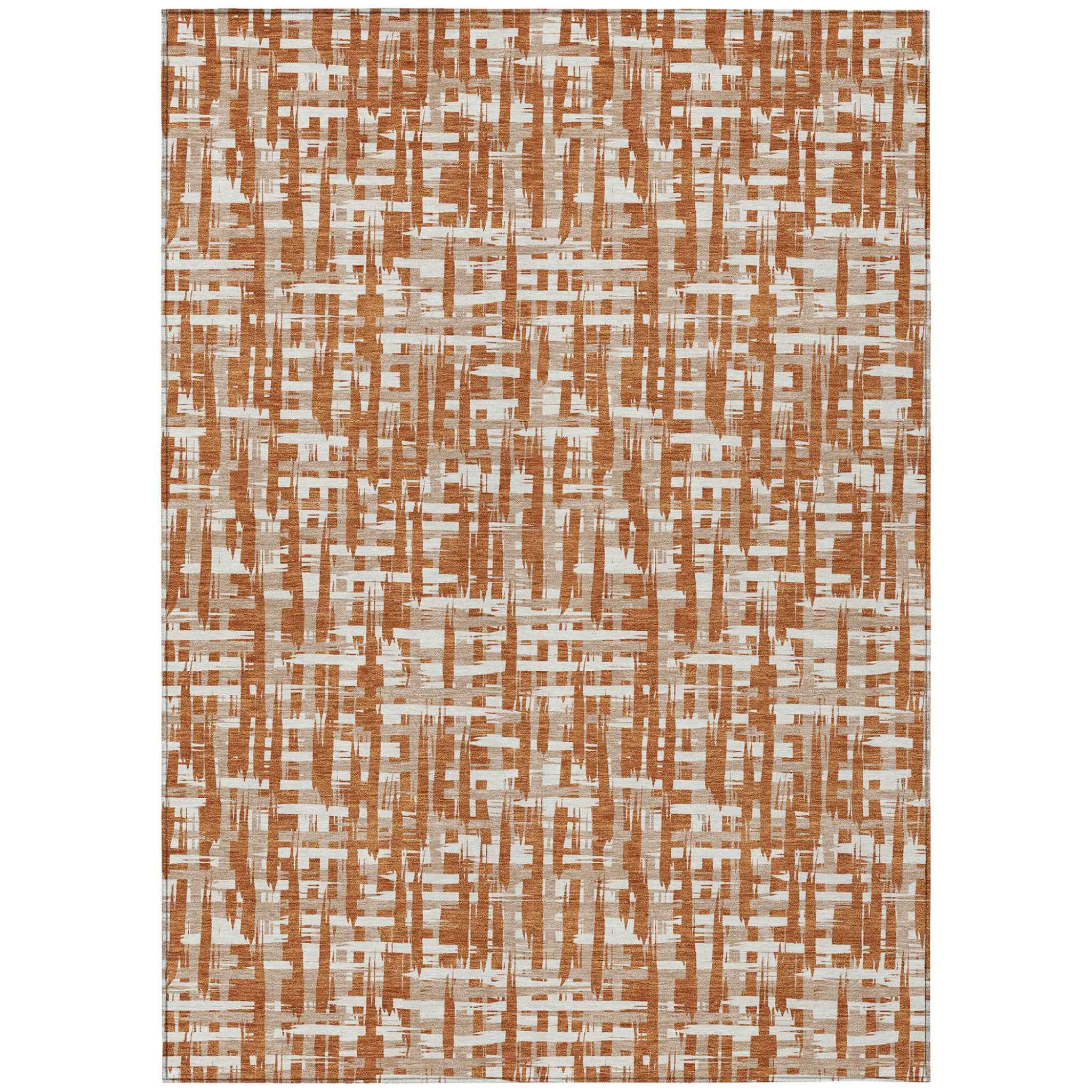 9' X 12' Terra Cotta Tan And Ivory Abstract Washable Indoor Outdoor Area Rug