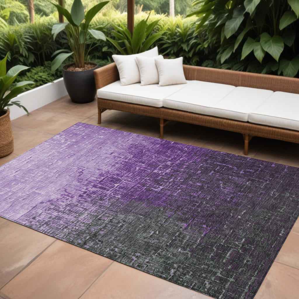 8' X 10' Purple And Dark Gray Ombre Washable Indoor Outdoor Area Rug