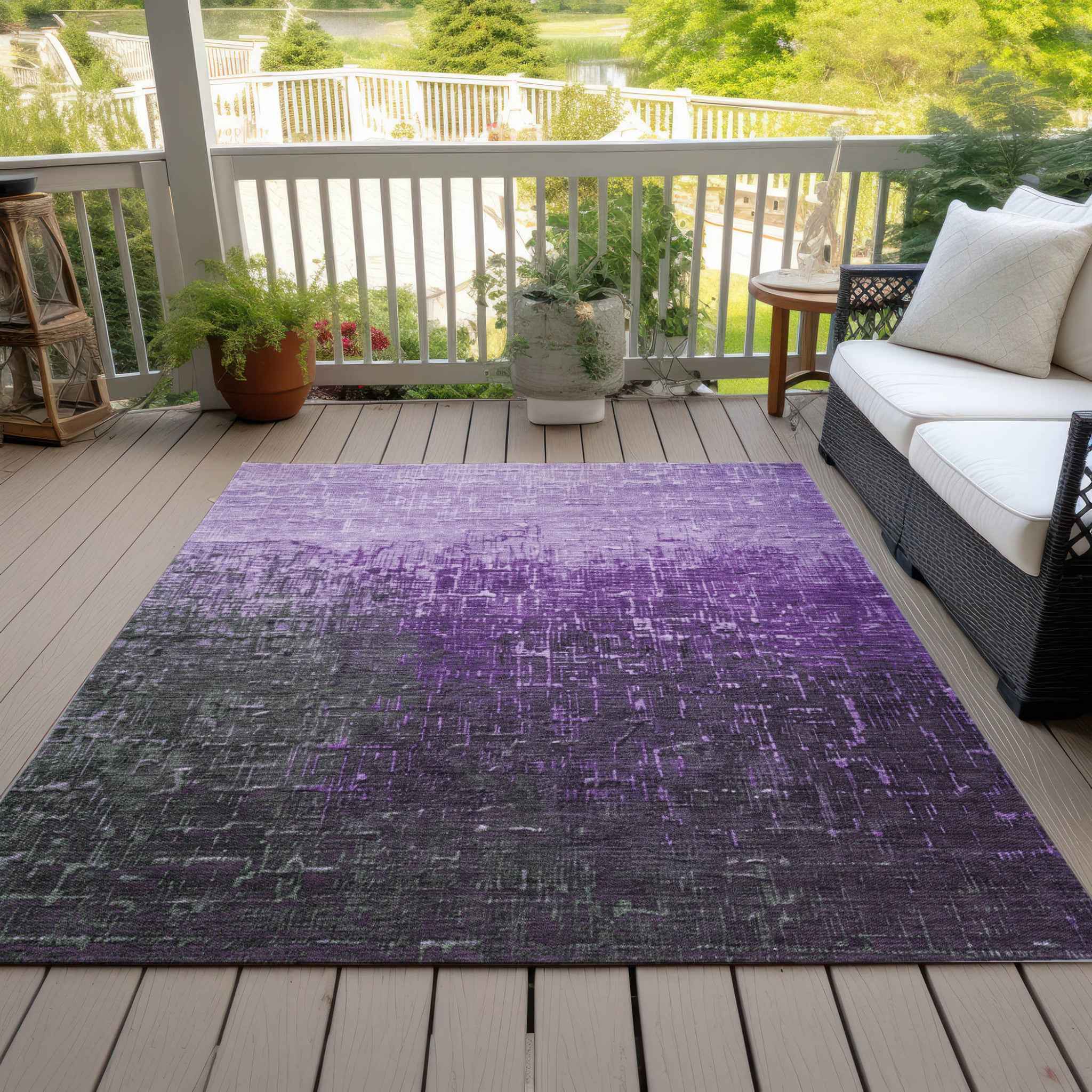 8' X 10' Purple And Dark Gray Ombre Washable Indoor Outdoor Area Rug