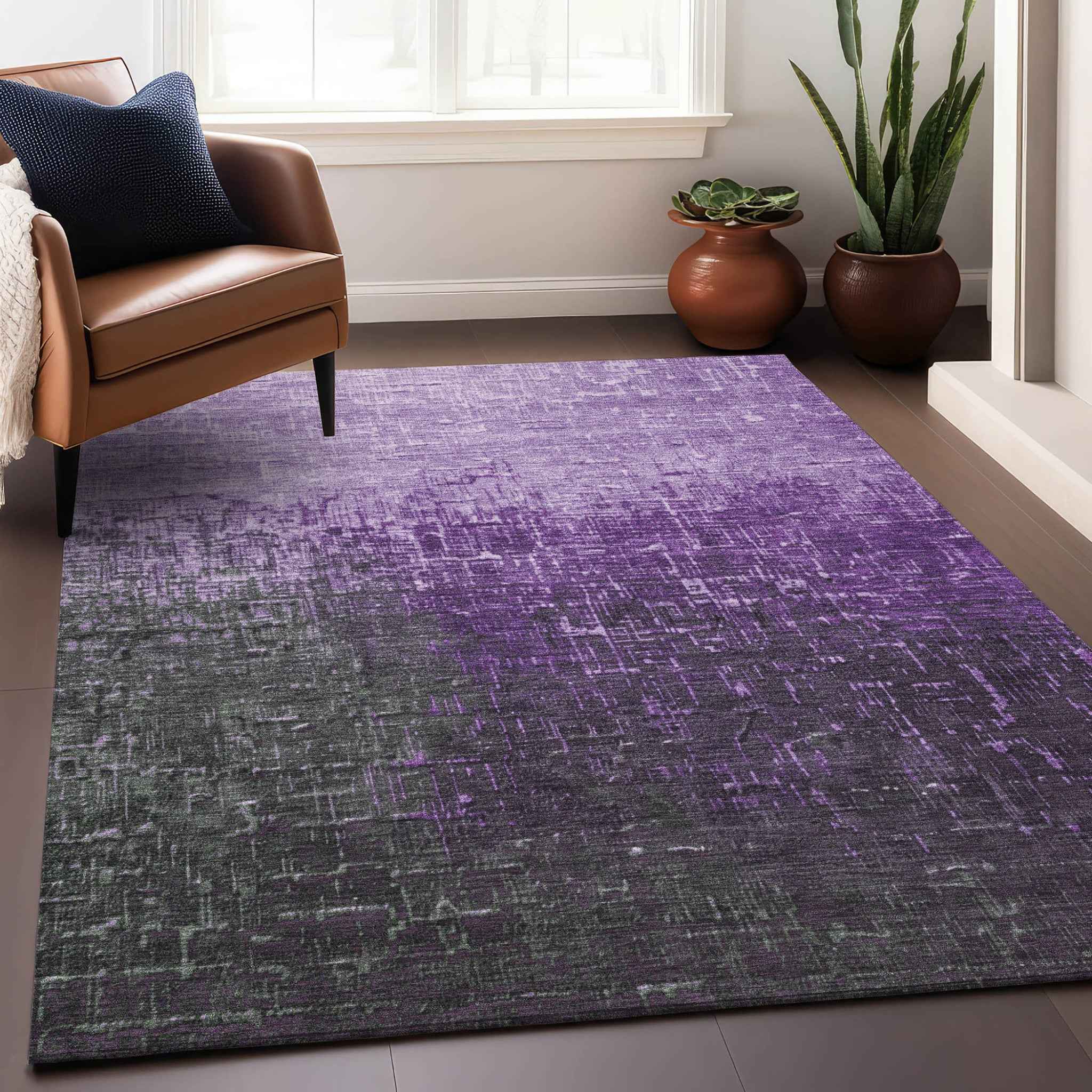 8' X 10' Purple And Dark Gray Ombre Washable Indoor Outdoor Area Rug