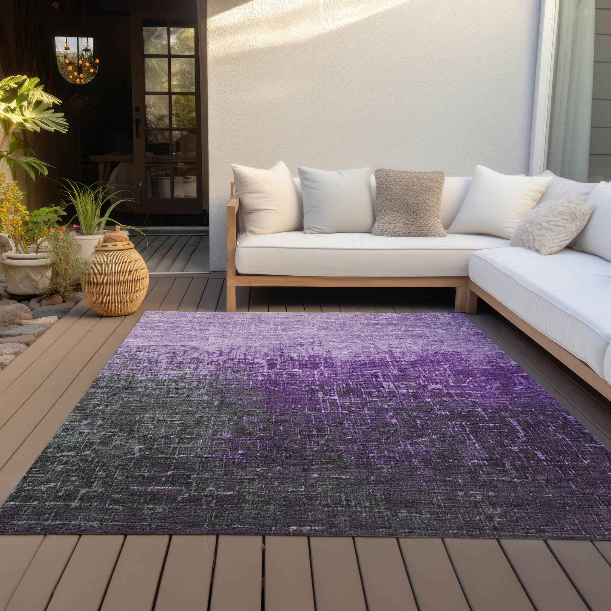 8' X 10' Purple And Dark Gray Ombre Washable Indoor Outdoor Area Rug