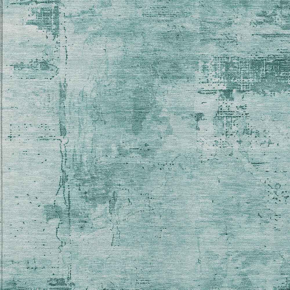 3' X 5' Teal Blue And Ivory Abstract Washable Indoor Outdoor Area Rug