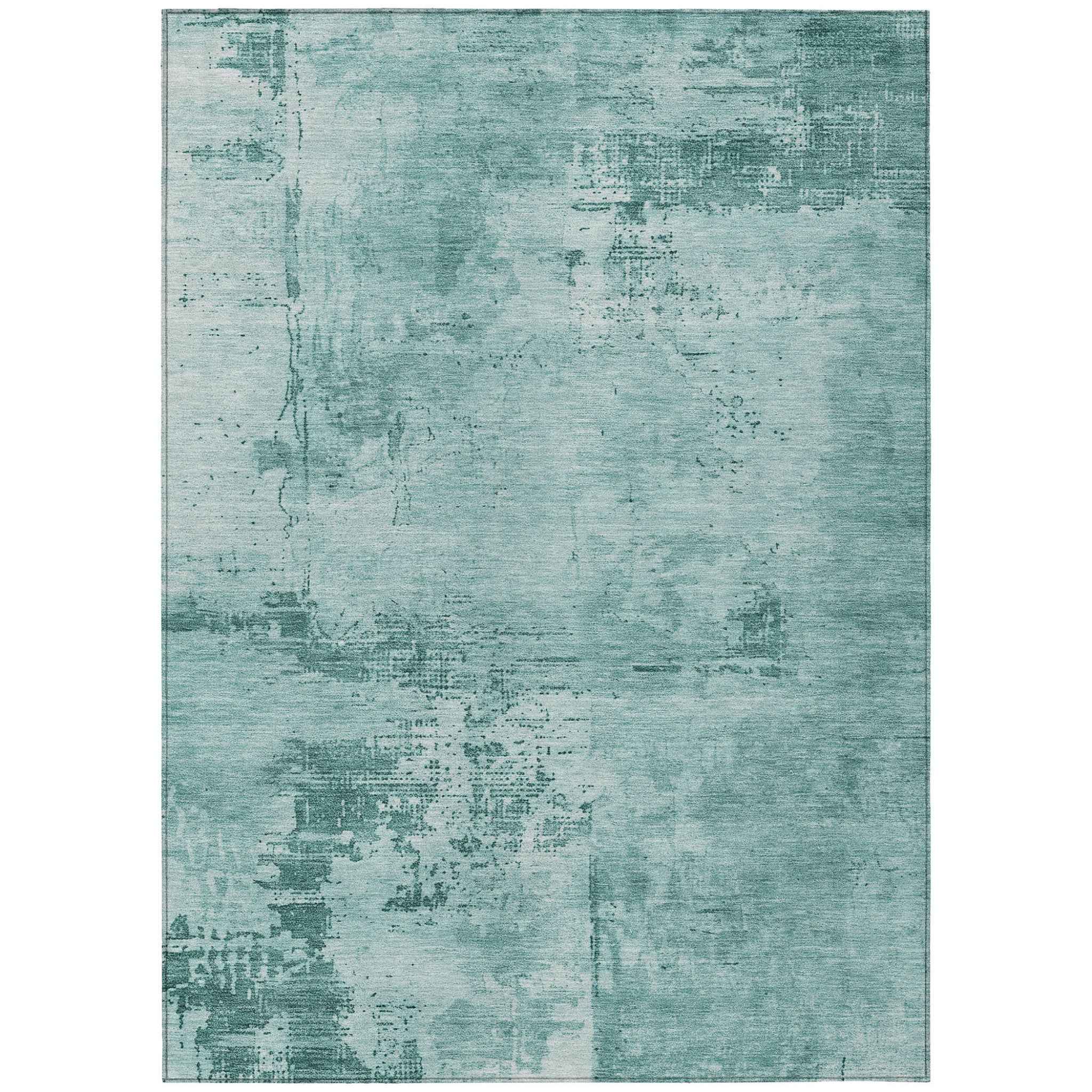3' X 5' Teal Blue And Ivory Abstract Washable Indoor Outdoor Area Rug
