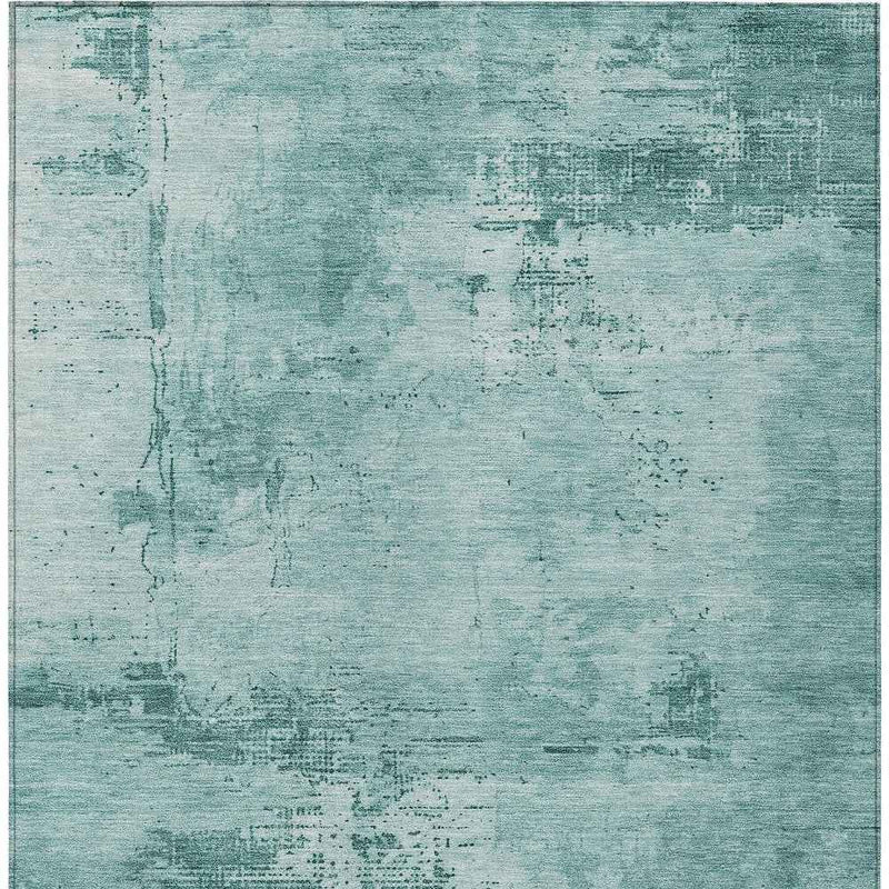 3' X 5' Teal Blue And Ivory Abstract Washable Indoor Outdoor Area Rug