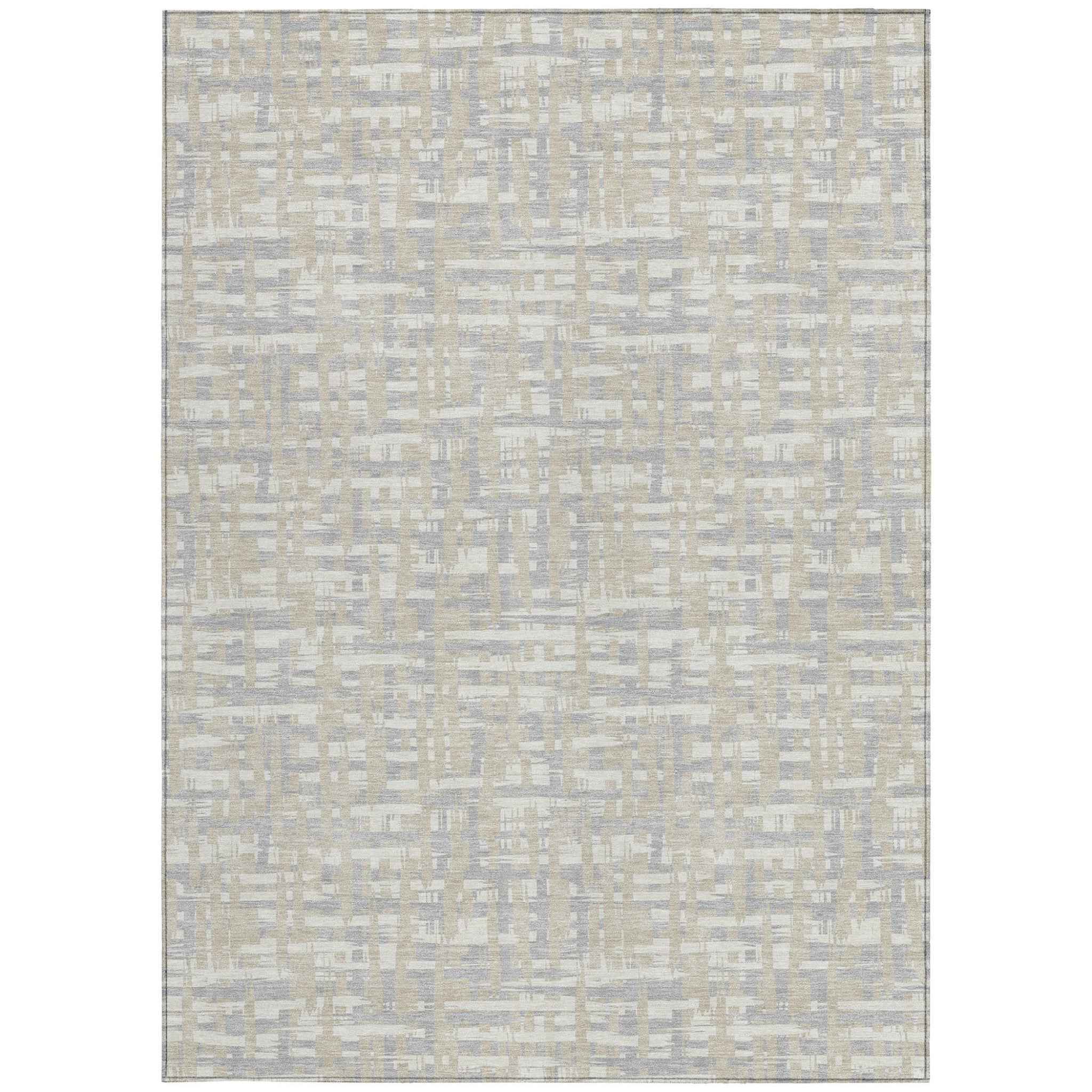 3' X 5' Beige And Gray Abstract Washable Indoor Outdoor Area Rug
