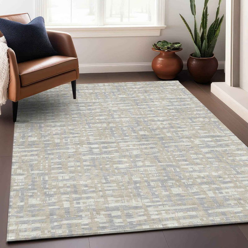 3' X 5' Beige And Gray Abstract Washable Indoor Outdoor Area Rug