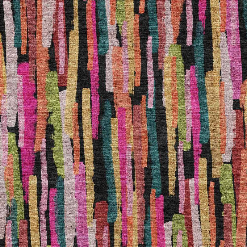 10' X 14' Pink Black And Green Striped Washable Indoor Outdoor Area Rug