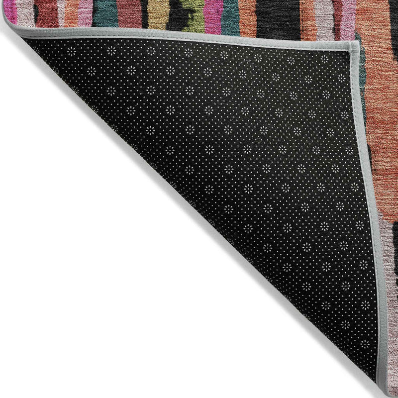 10' X 14' Pink Black And Green Striped Washable Indoor Outdoor Area Rug