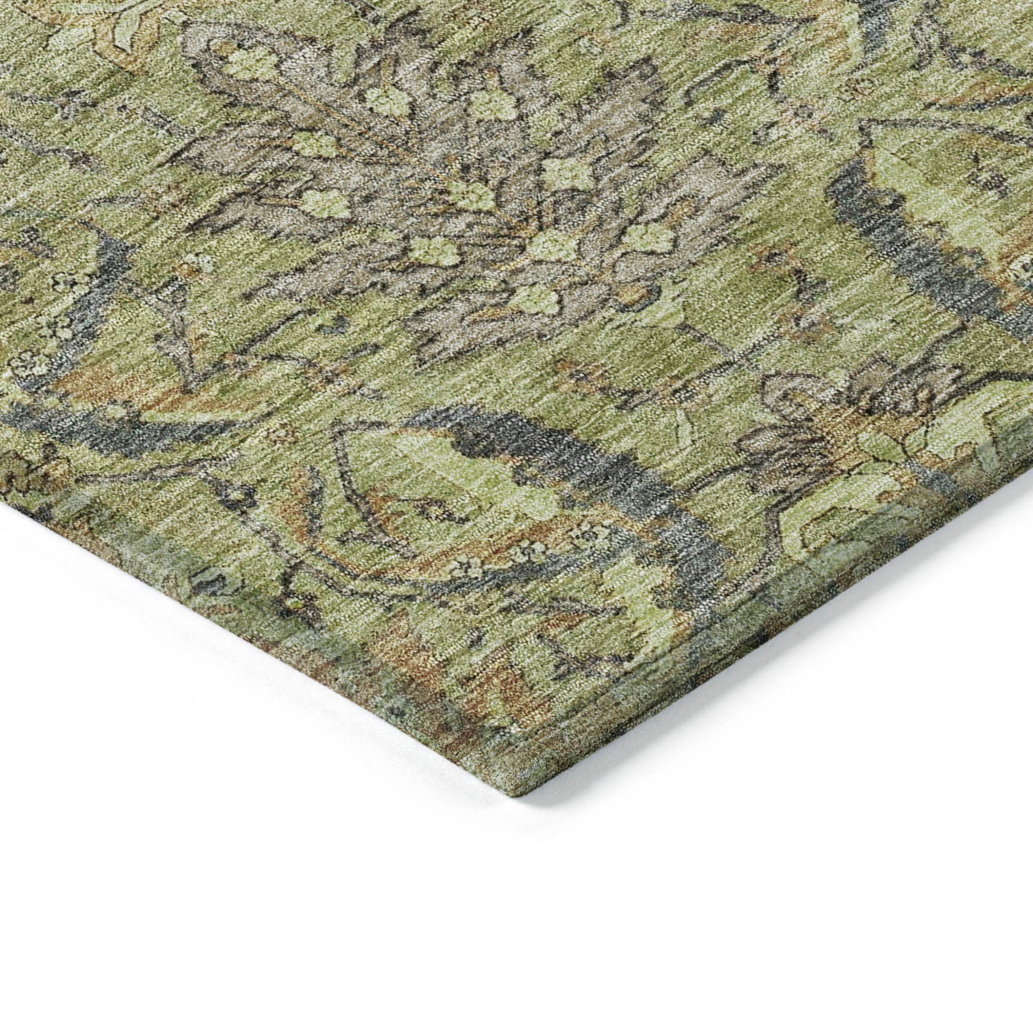 10' X 14' Artichoke Green Gray And Tan Damask Washable Indoor Outdoor Area Rug - Sports & Outdoor