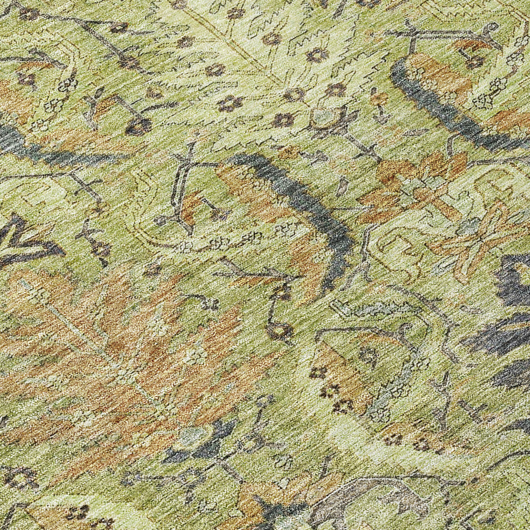 10' X 14' Artichoke Green Gray And Tan Damask Washable Indoor Outdoor Area Rug - Sports & Outdoor
