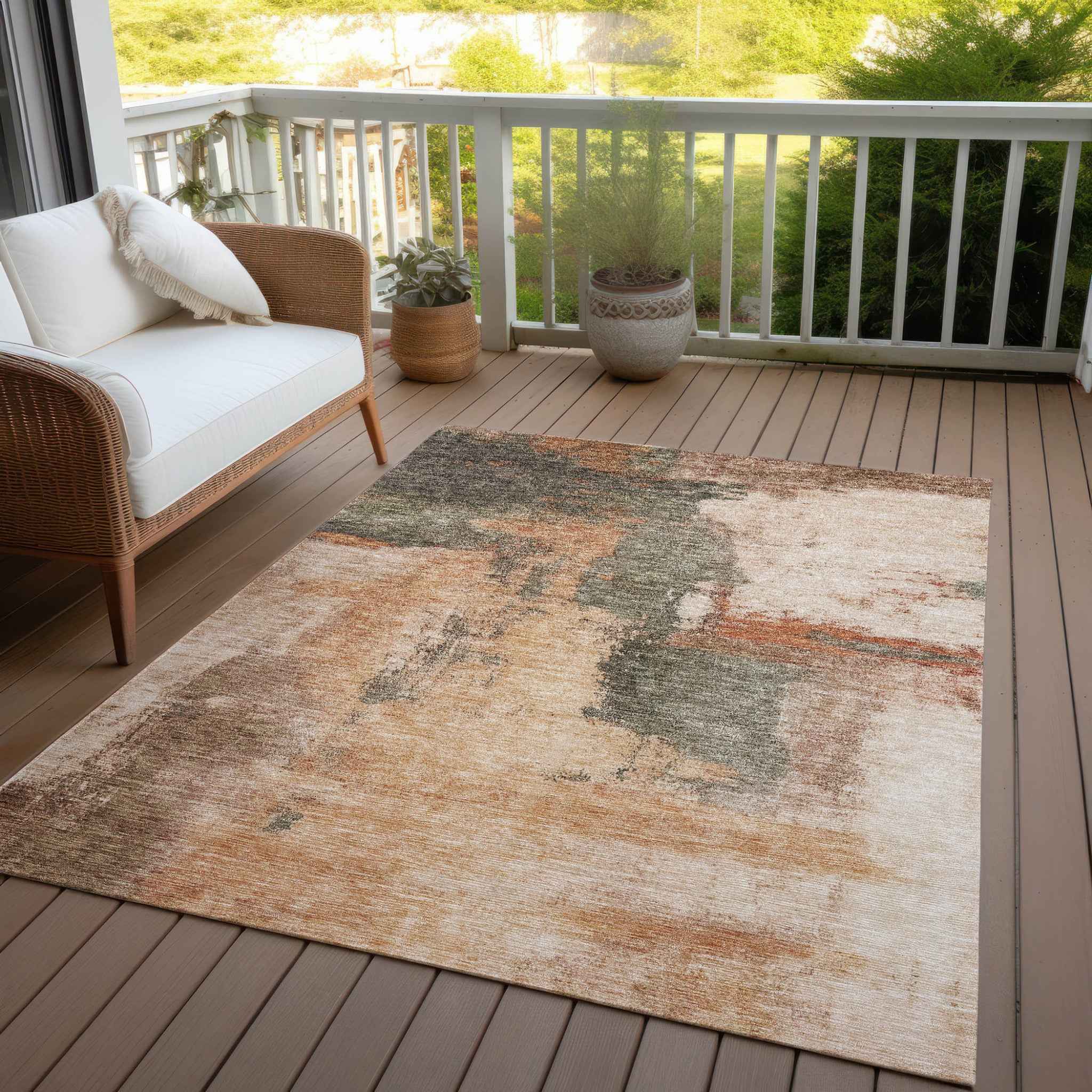 9' X 12' Terra Cotta Gray And Brown Abstract Washable Indoor Outdoor Area Rug