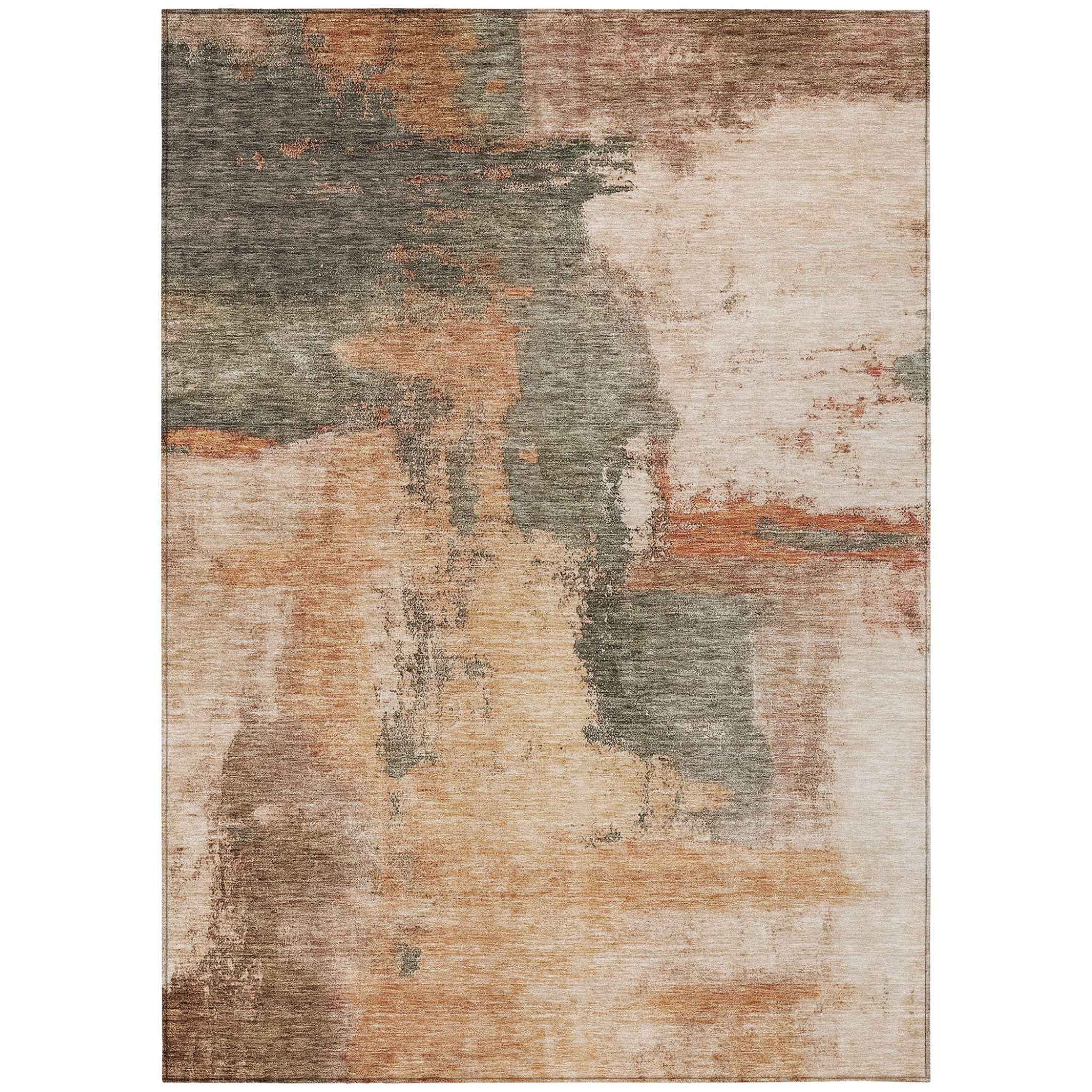9' X 12' Terra Cotta Gray And Brown Abstract Washable Indoor Outdoor Area Rug