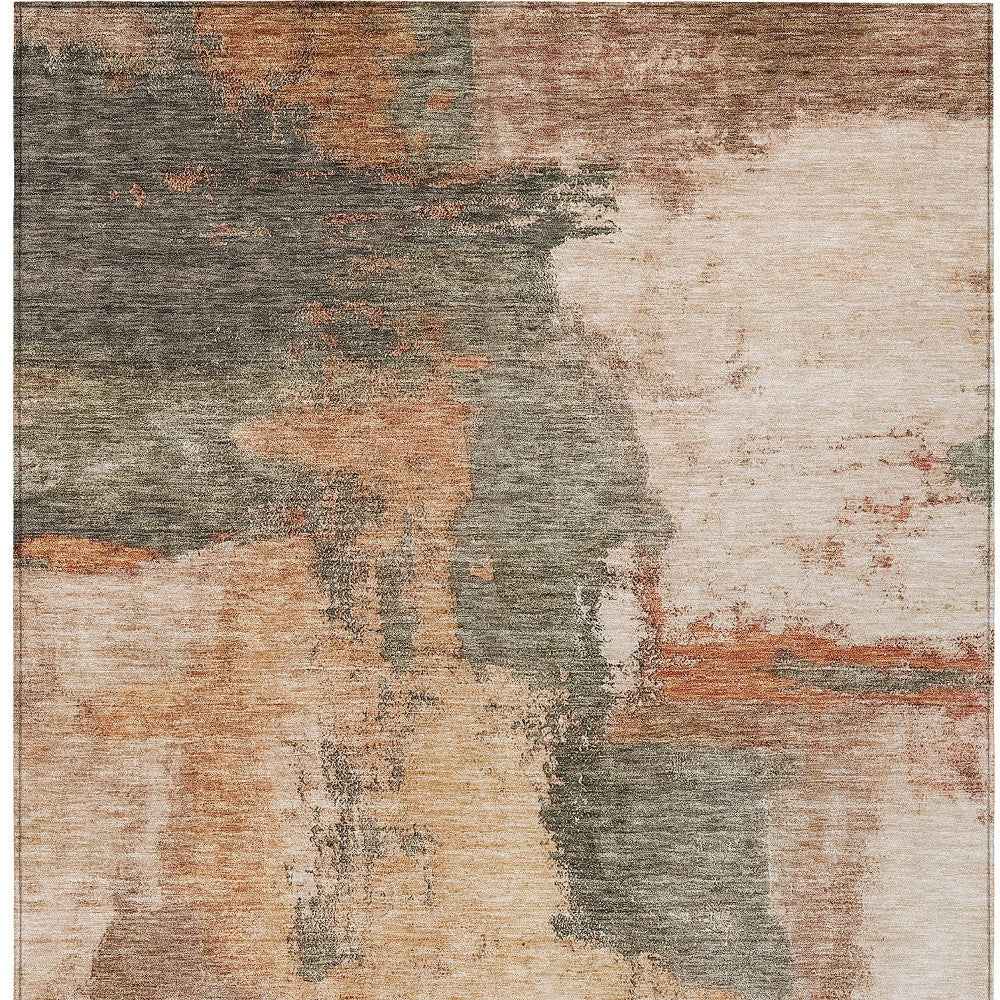 9' X 12' Terra Cotta Gray And Brown Abstract Washable Indoor Outdoor Area Rug