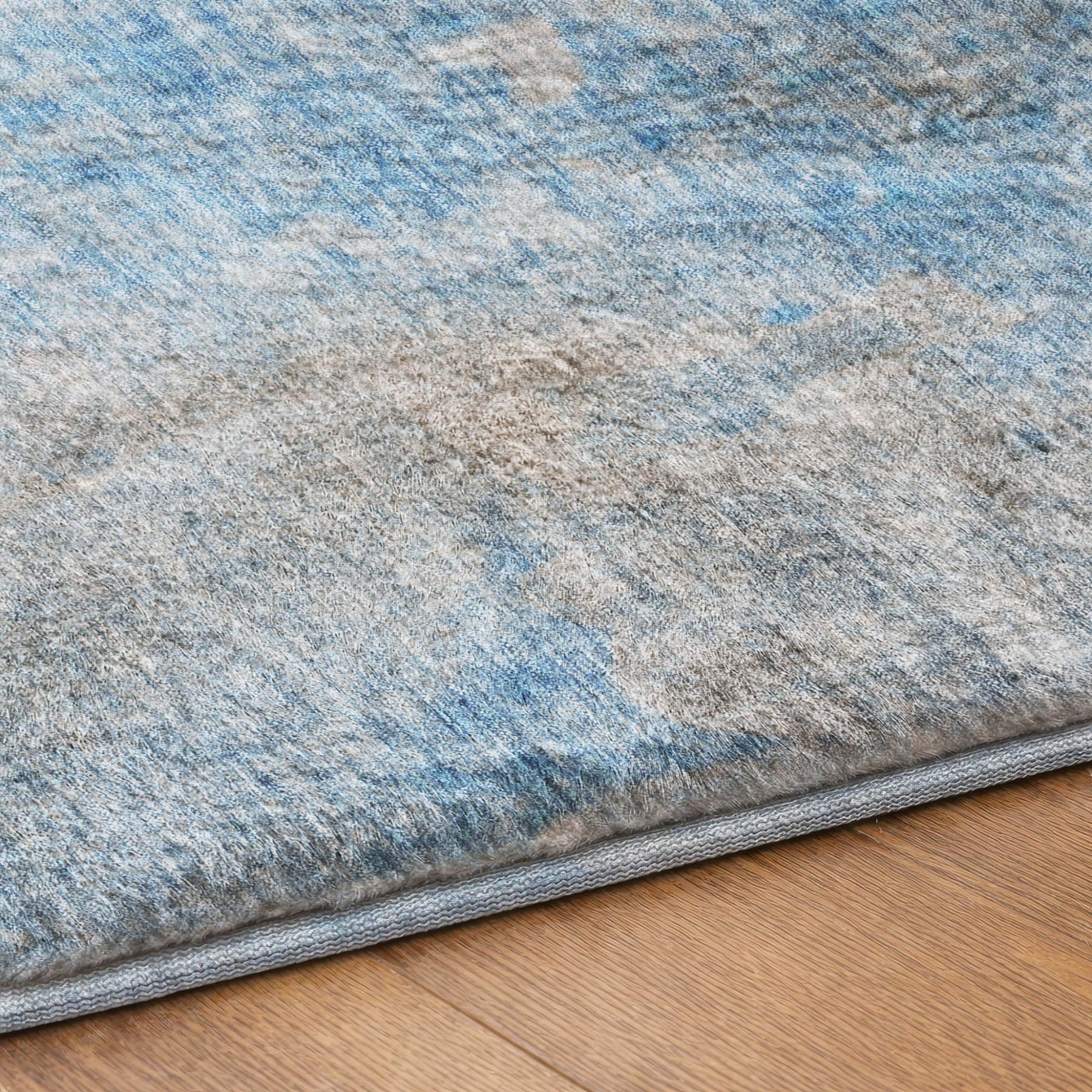 5' X 8' Blue And Denim Blue Abstract Shag Washable Area Rug With UV Protection - Home & Garden