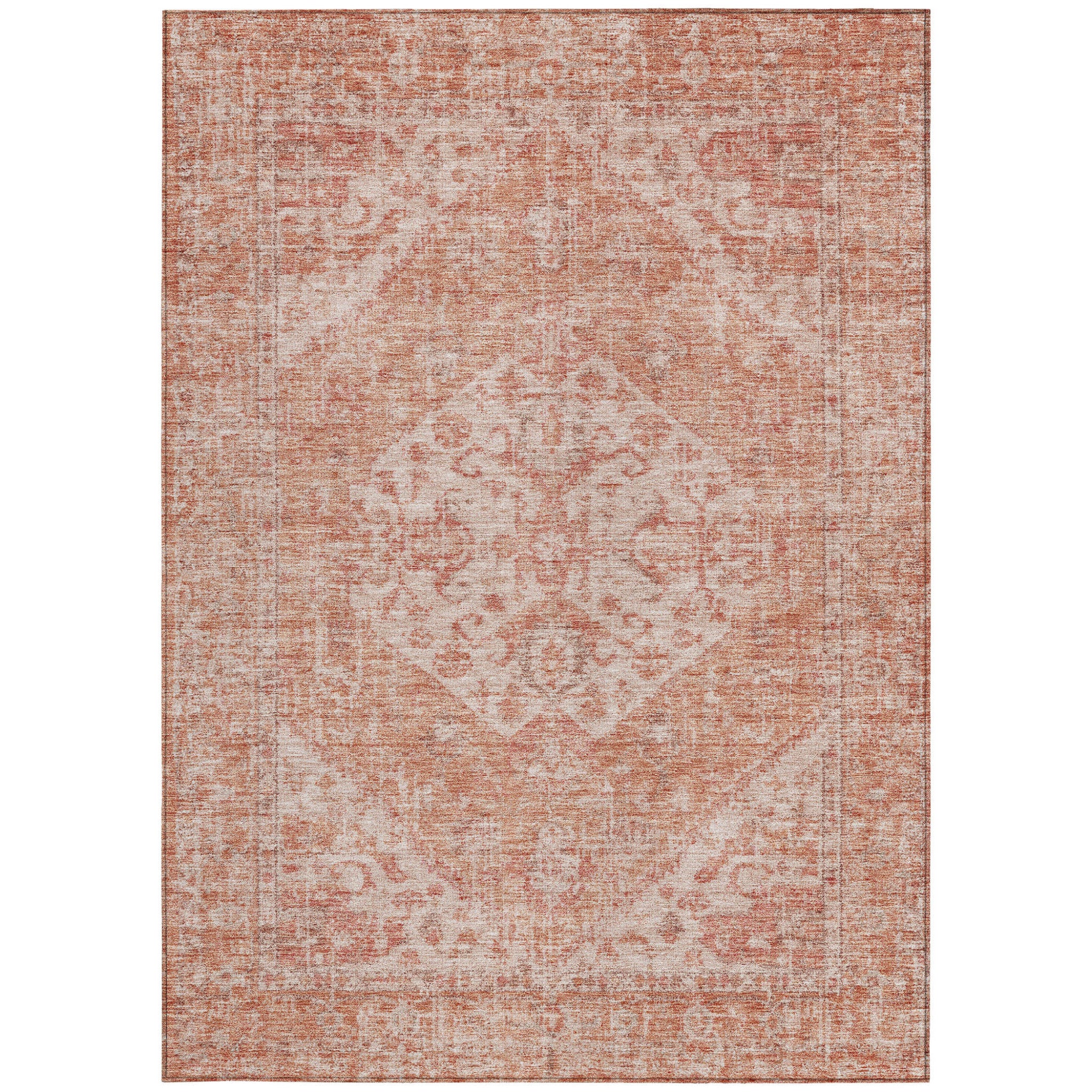 3' X 5' Coral And Pink Oriental Washable Indoor Outdoor Area Rug - Sports & Outdoor