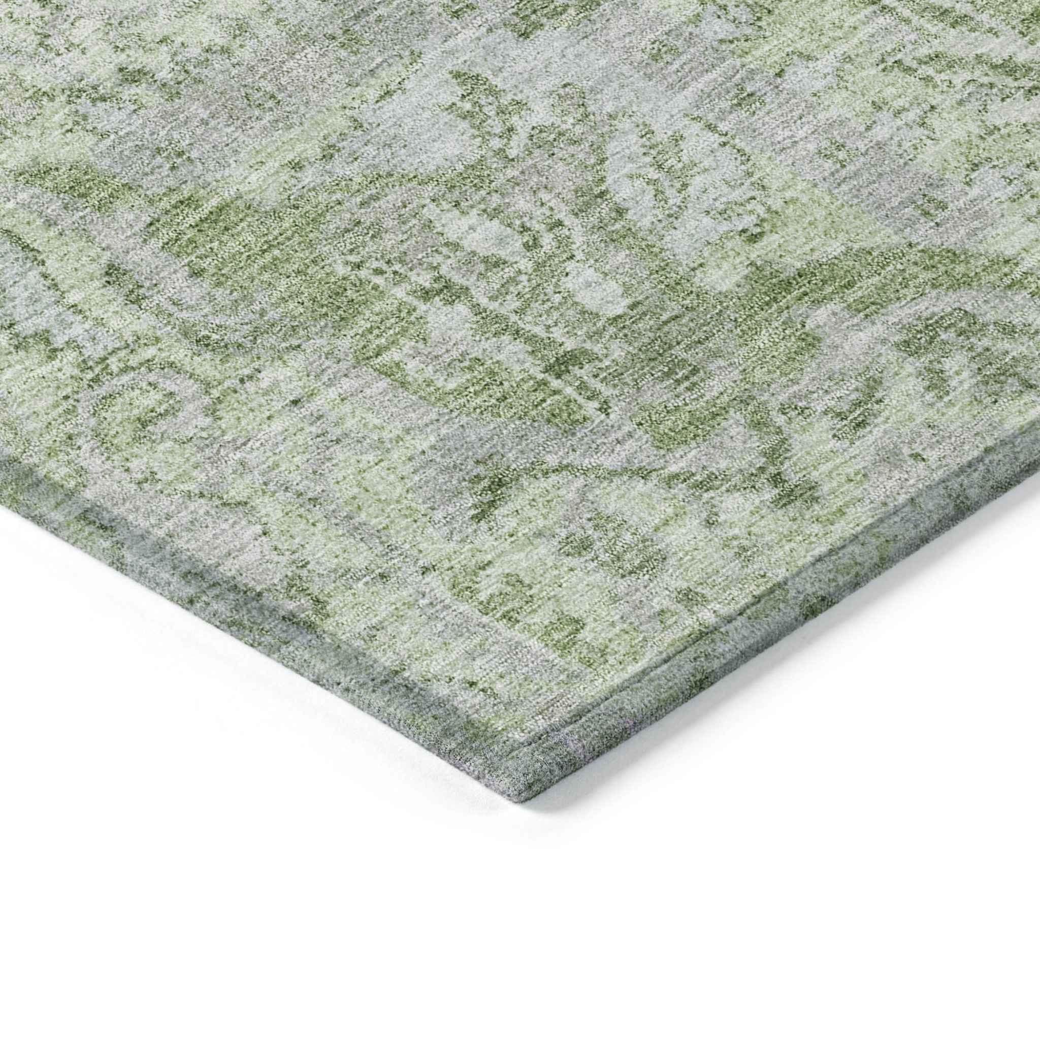 8' X 10' Mint Green And Gray Damask Washable Indoor Outdoor Area Rug