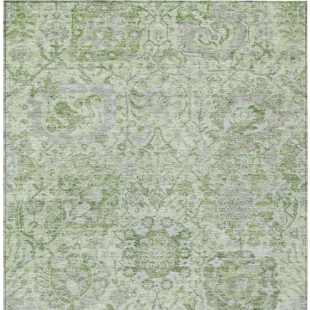 8' X 10' Mint Green And Gray Damask Washable Indoor Outdoor Area Rug