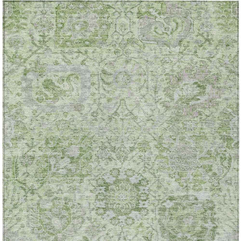 8' X 10' Mint Green And Gray Damask Washable Indoor Outdoor Area Rug