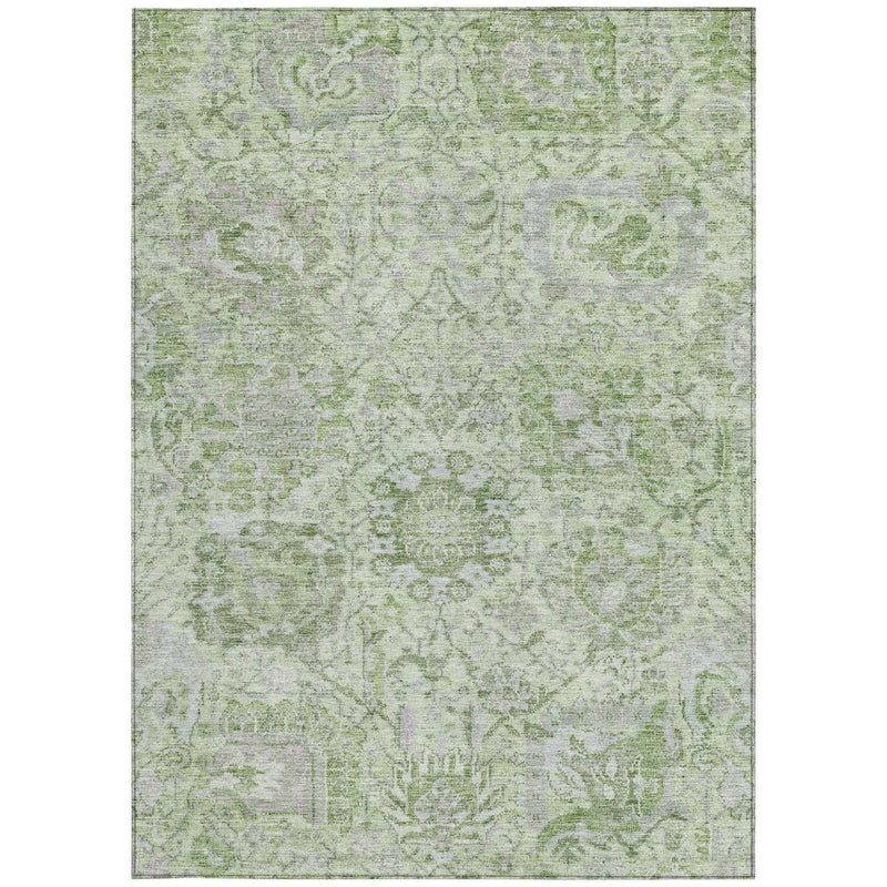 8' X 10' Mint Green And Gray Damask Washable Indoor Outdoor Area Rug