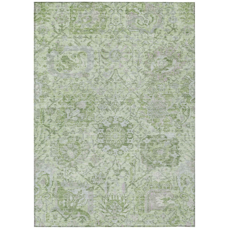 8' X 10' Mint Green And Gray Damask Washable Indoor Outdoor Area Rug
