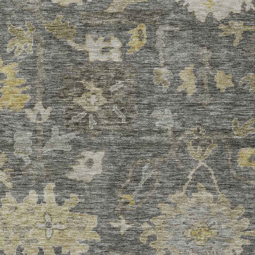 10' X 14' Gray And Charcoal Floral Washable Indoor Outdoor Area Rug