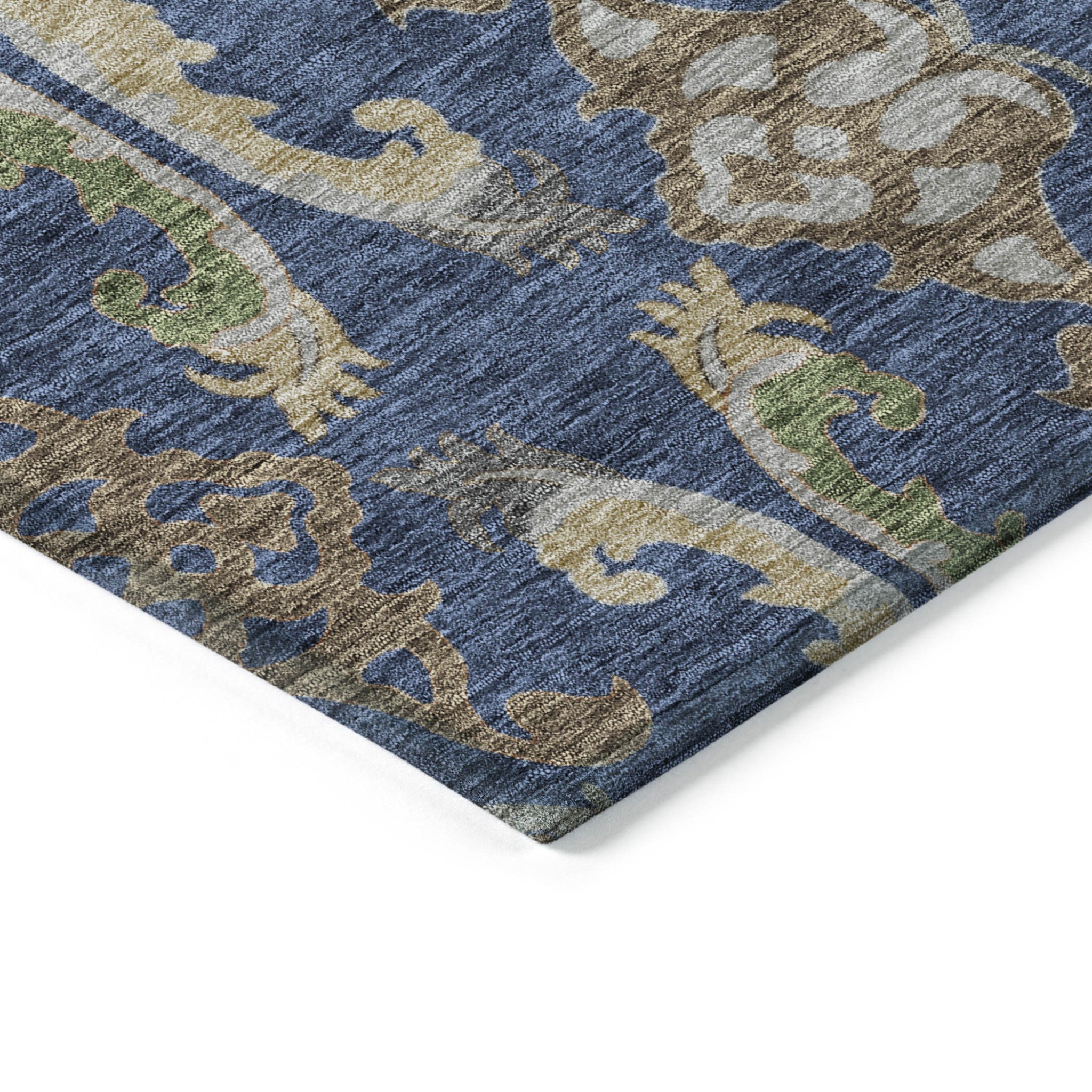 10' X 14' Navy Blue Green And Brown Floral Washable Indoor Outdoor Area Rug - Sports & Outdoor