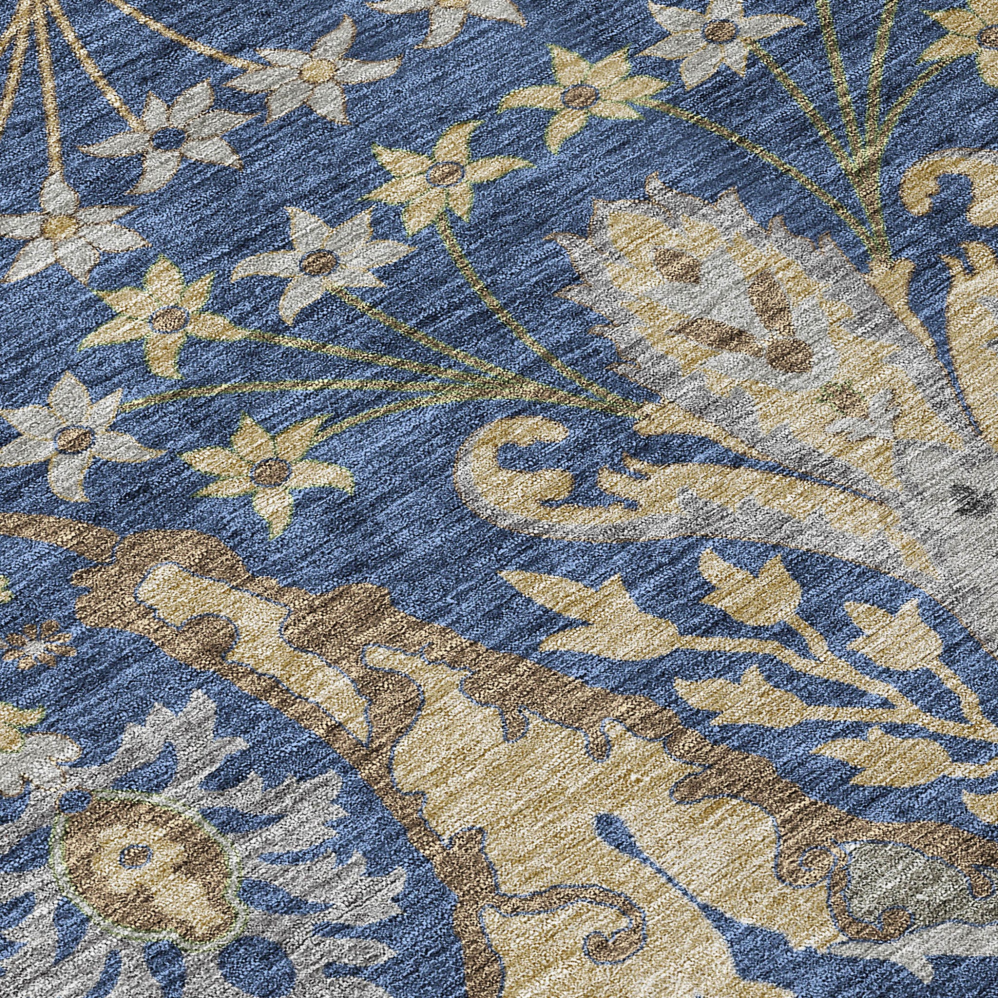 10' X 14' Navy Blue Green And Brown Floral Washable Indoor Outdoor Area Rug - Sports & Outdoor