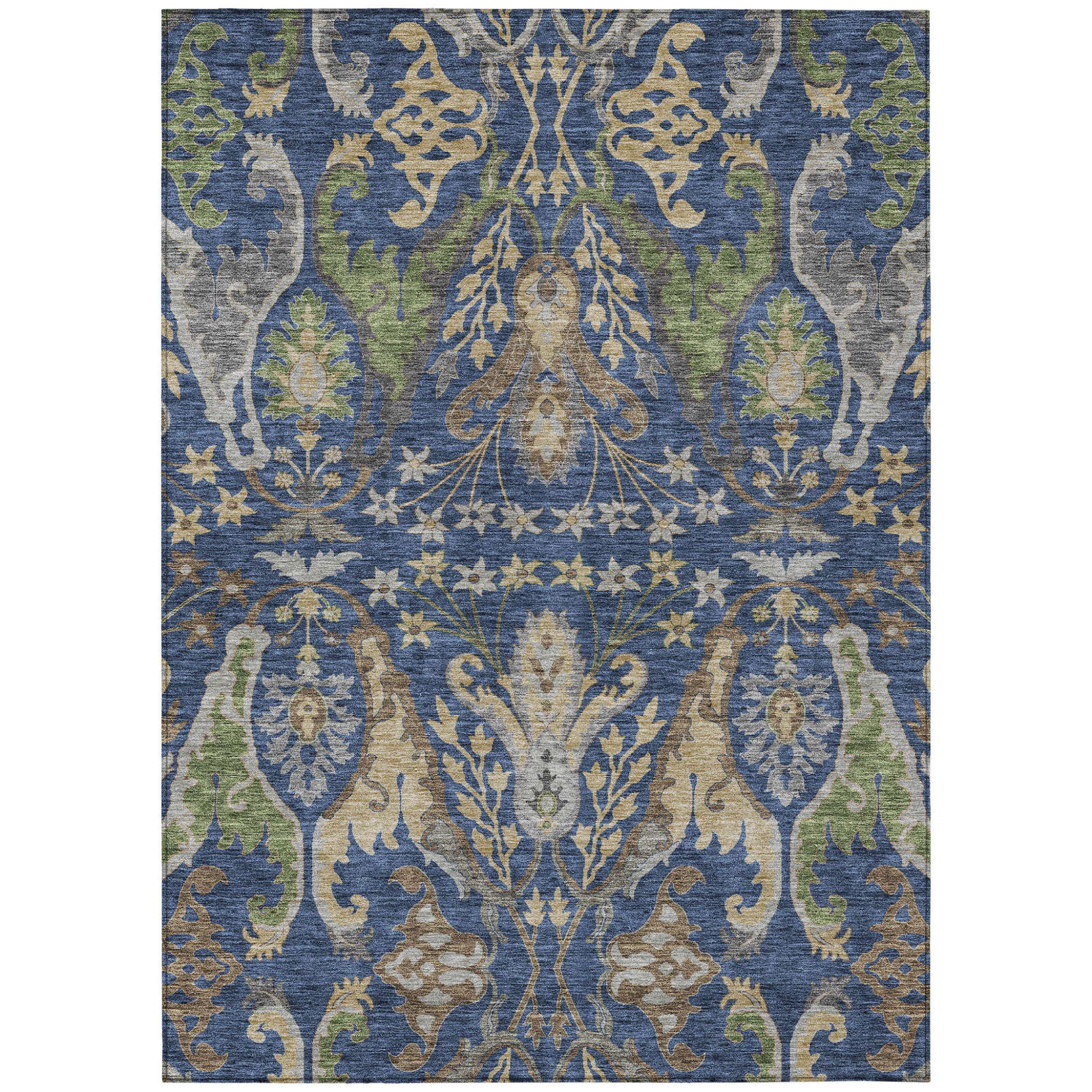 10' X 14' Navy Blue Green And Brown Floral Washable Indoor Outdoor Area Rug - Sports & Outdoor