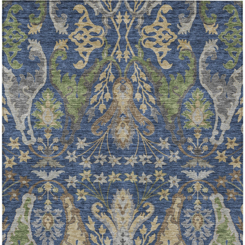 10' X 14' Navy Blue Green And Brown Floral Washable Indoor Outdoor Area Rug - Sports & Outdoor