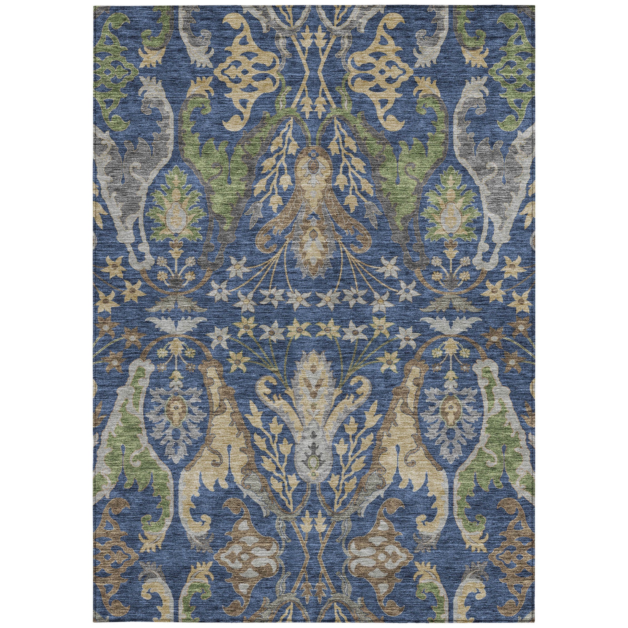 10' X 14' Navy Blue Green And Brown Floral Washable Indoor Outdoor Area Rug - Sports & Outdoor
