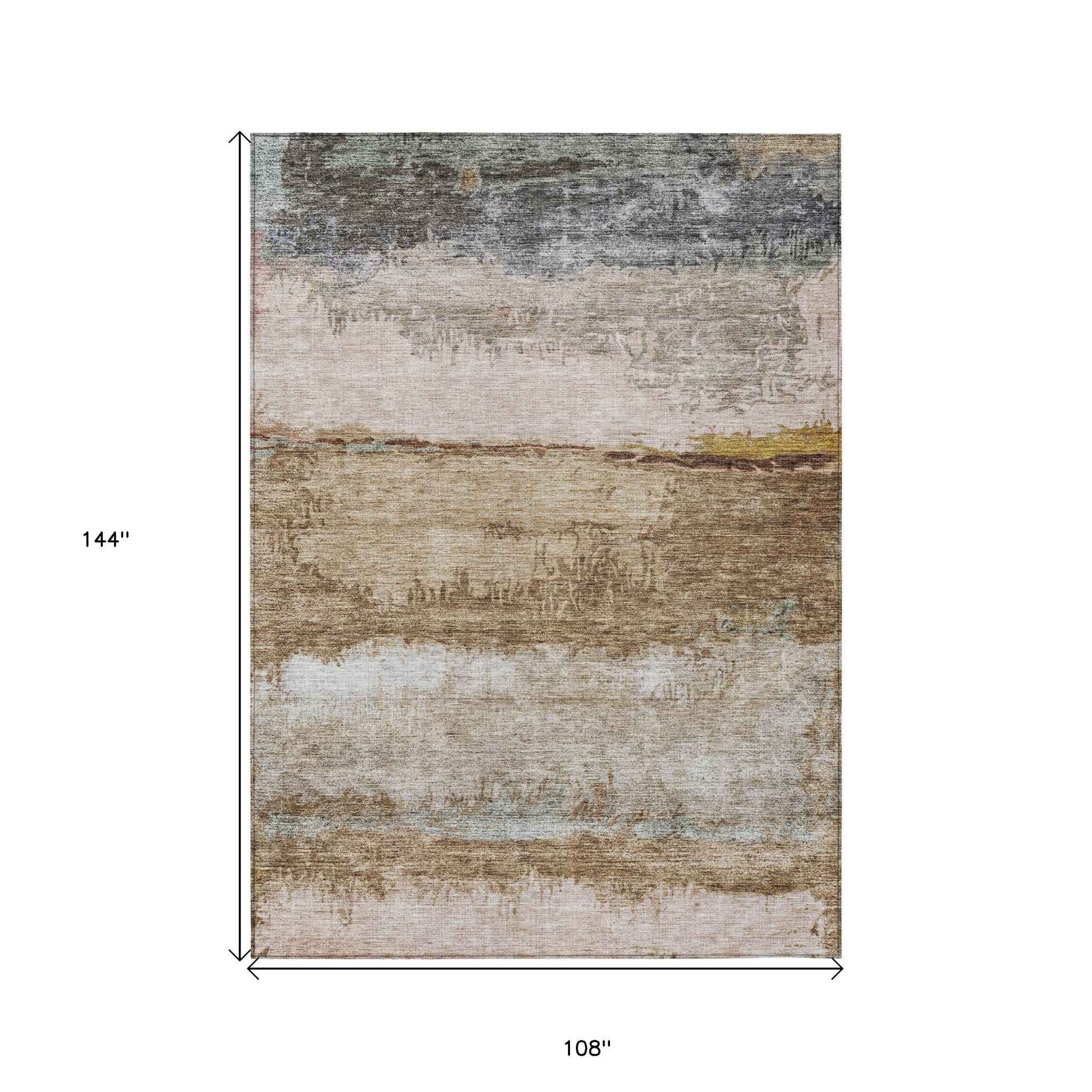 9' X 12' Beige Brown And Gray Abstract Washable Indoor Outdoor Area Rug