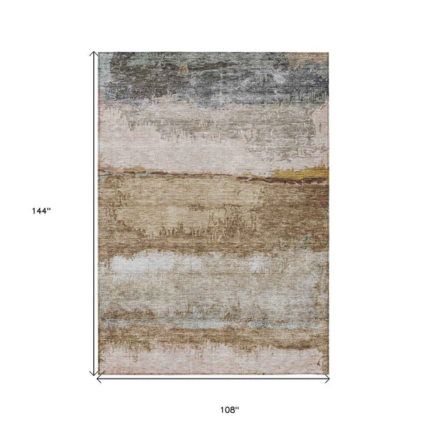 9' X 12' Beige Brown And Gray Abstract Washable Indoor Outdoor Area Rug Default Title