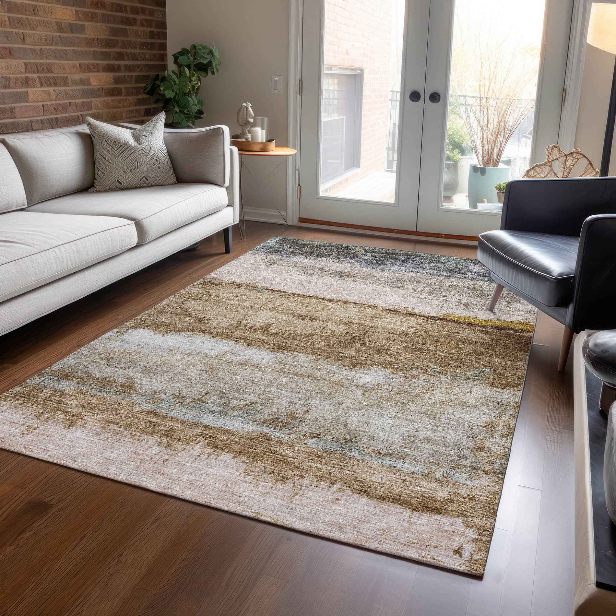 9' X 12' Beige Brown And Gray Abstract Washable Indoor Outdoor Area Rug