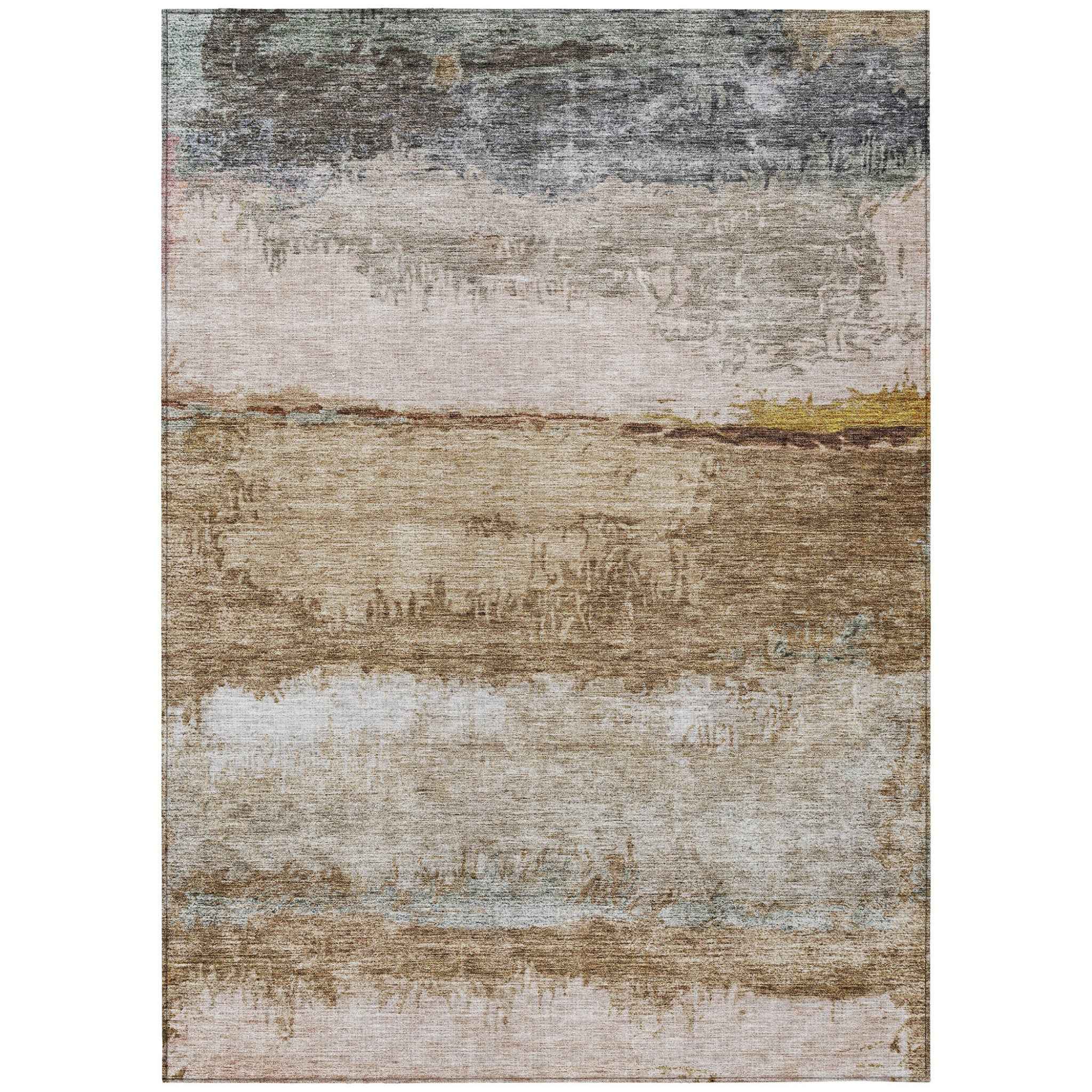 9' X 12' Beige Brown And Gray Abstract Washable Indoor Outdoor Area Rug