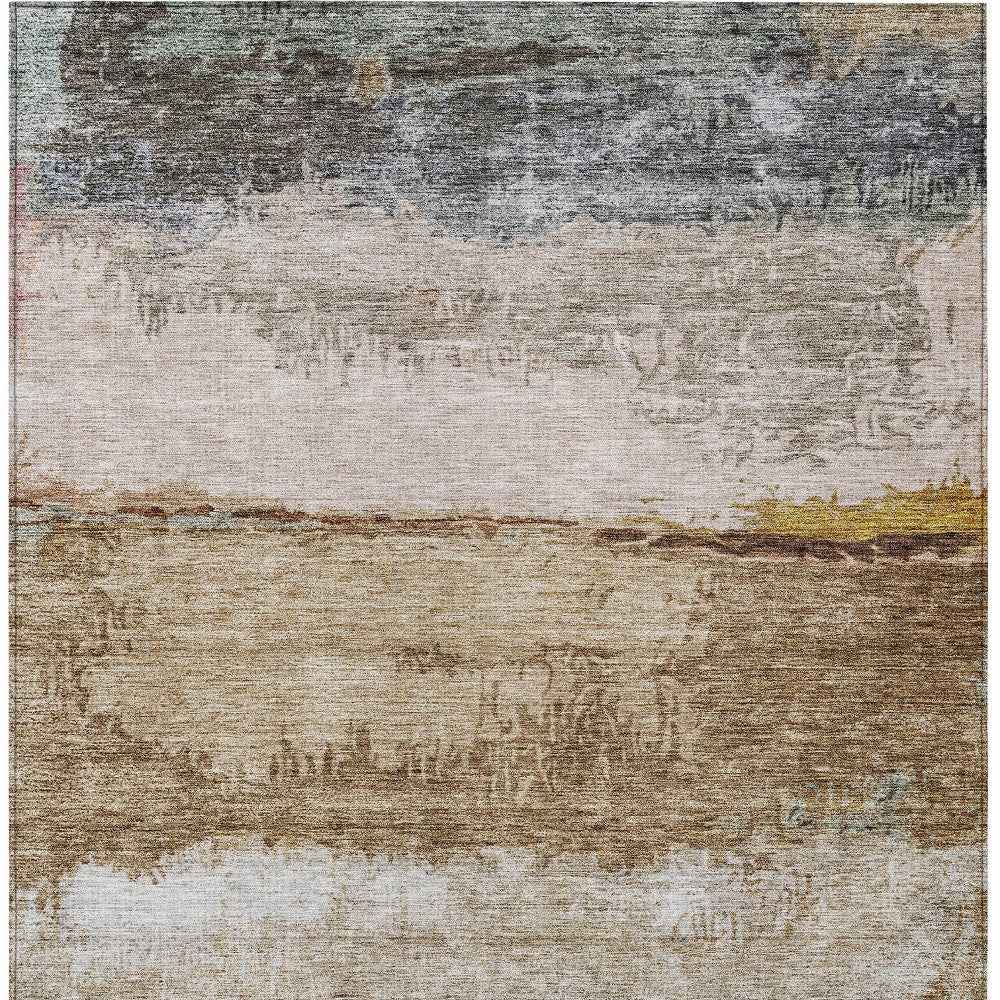 9' X 12' Beige Brown And Gray Abstract Washable Indoor Outdoor Area Rug