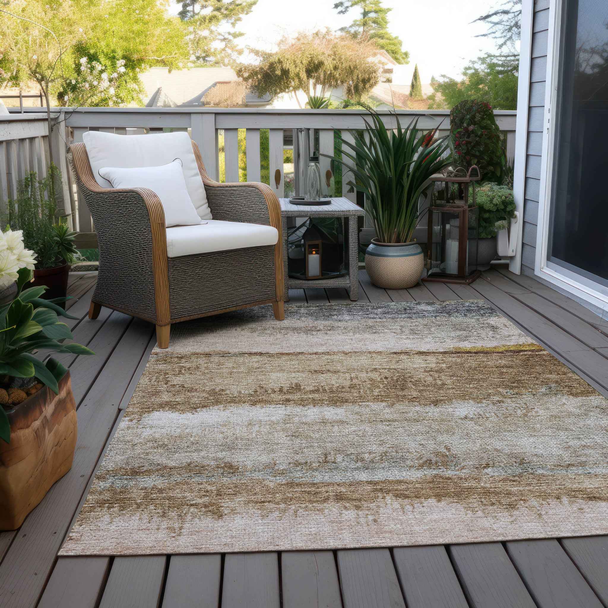9' X 12' Beige Brown And Gray Abstract Washable Indoor Outdoor Area Rug