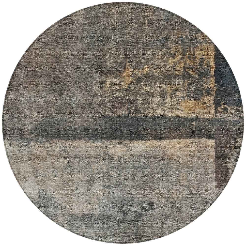8' Coffee Black And Beige Round Abstract Washable Indoor Outdoor Area Rug