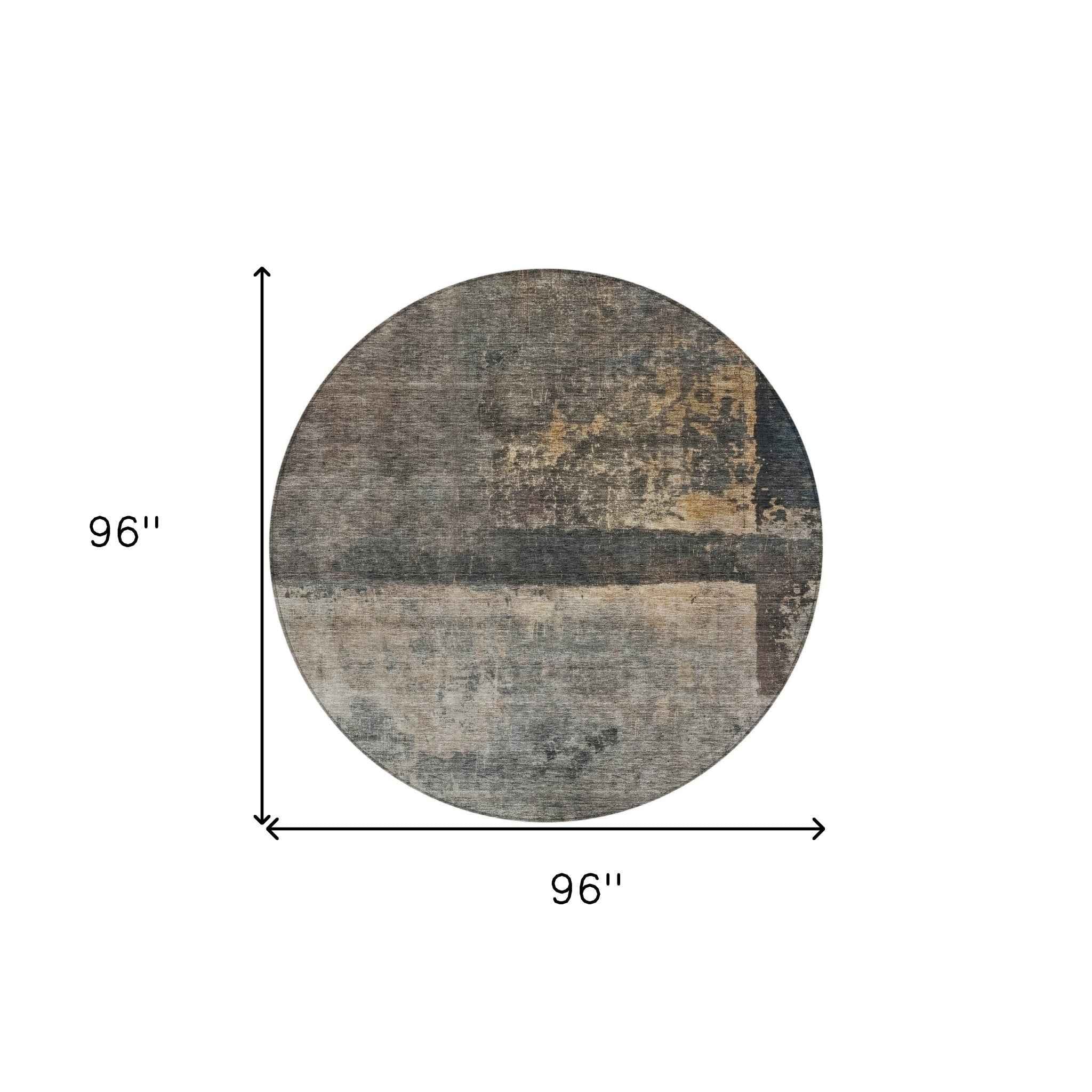 8' Coffee Black And Beige Round Abstract Washable Indoor Outdoor Area Rug