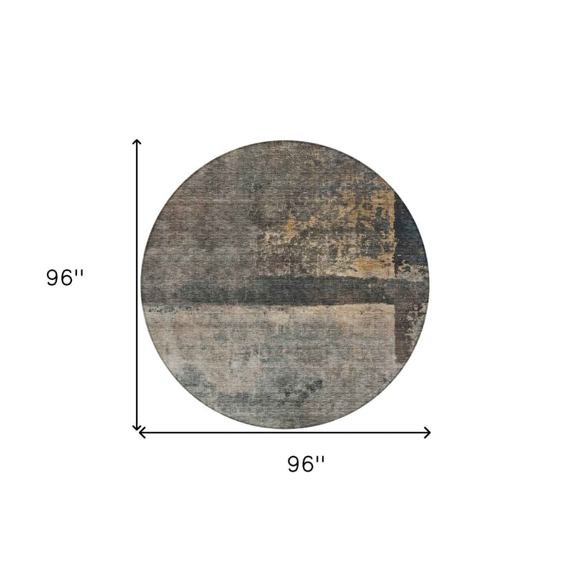 8' Coffee Black And Beige Round Abstract Washable Indoor Outdoor Area Rug