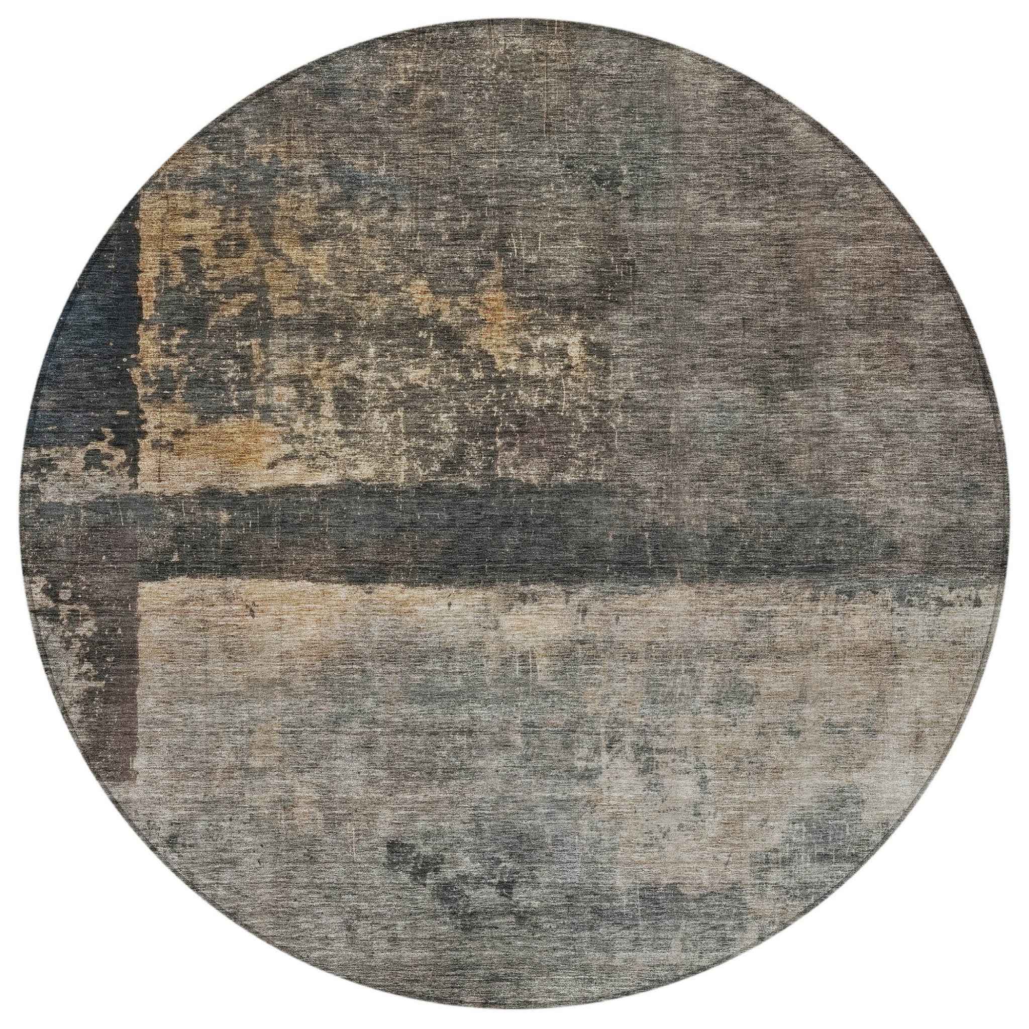 8' Coffee Black And Beige Round Abstract Washable Indoor Outdoor Area Rug