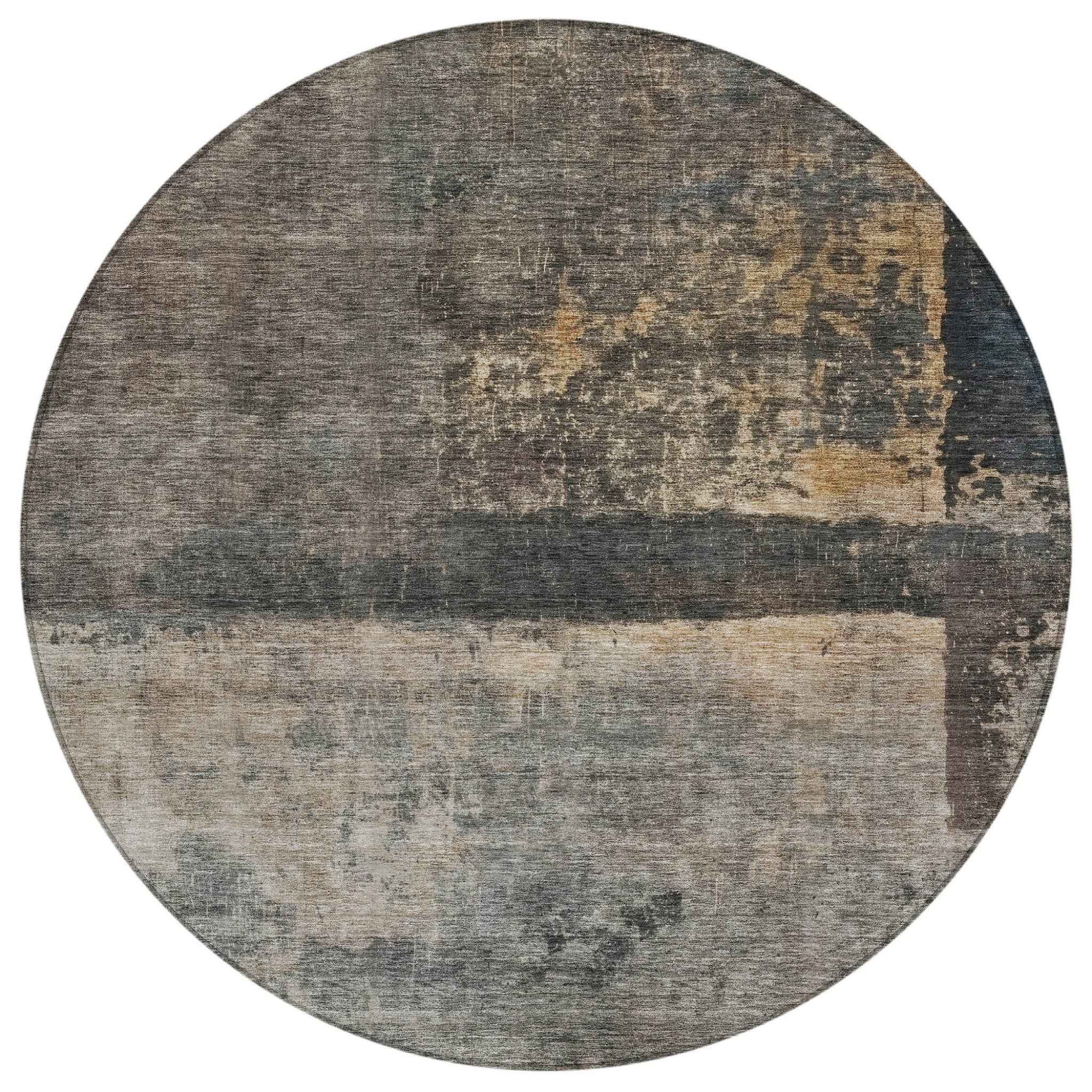 8' Coffee Black And Beige Round Abstract Washable Indoor Outdoor Area Rug