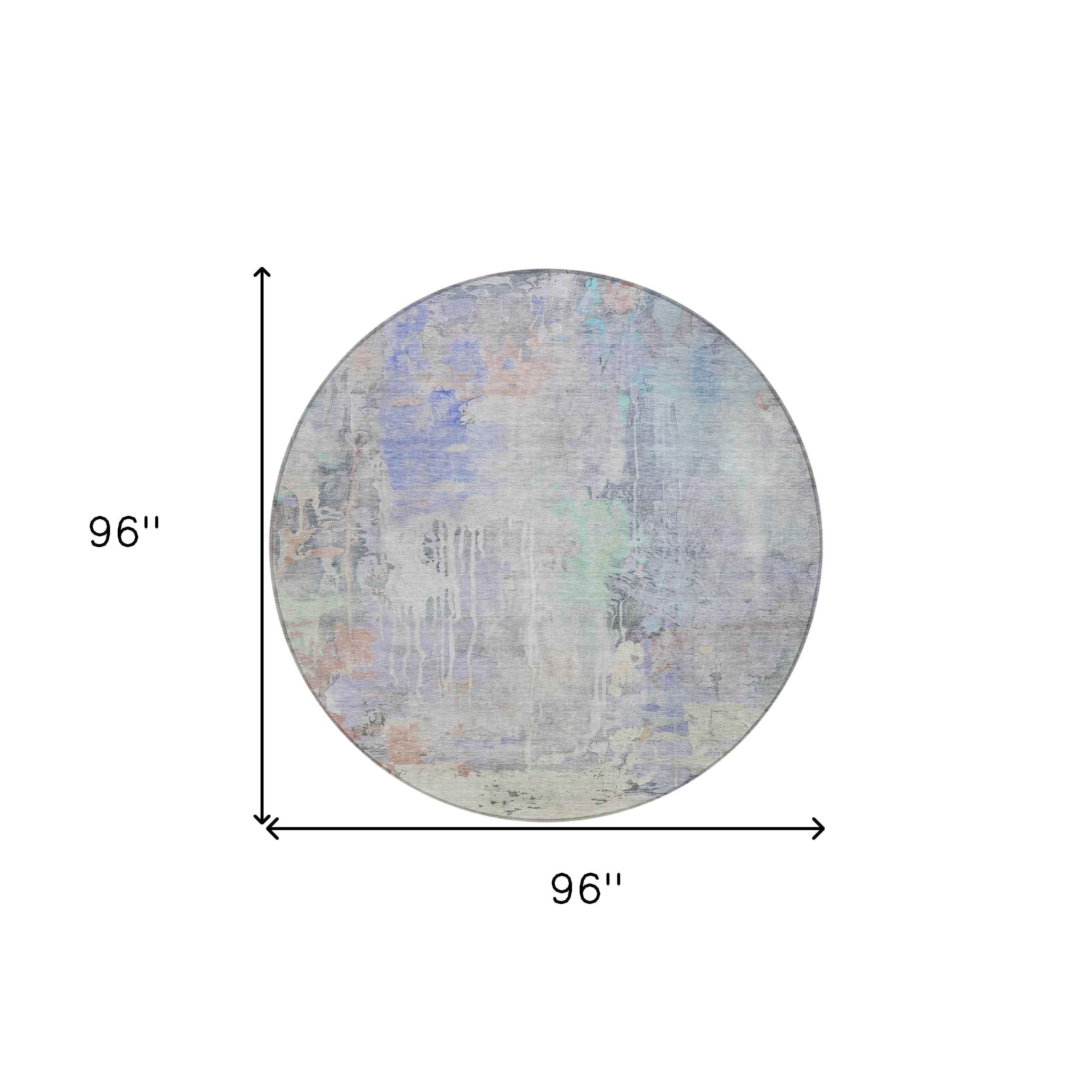8' Purple Round Abstract Washable Indoor Outdoor Area Rug