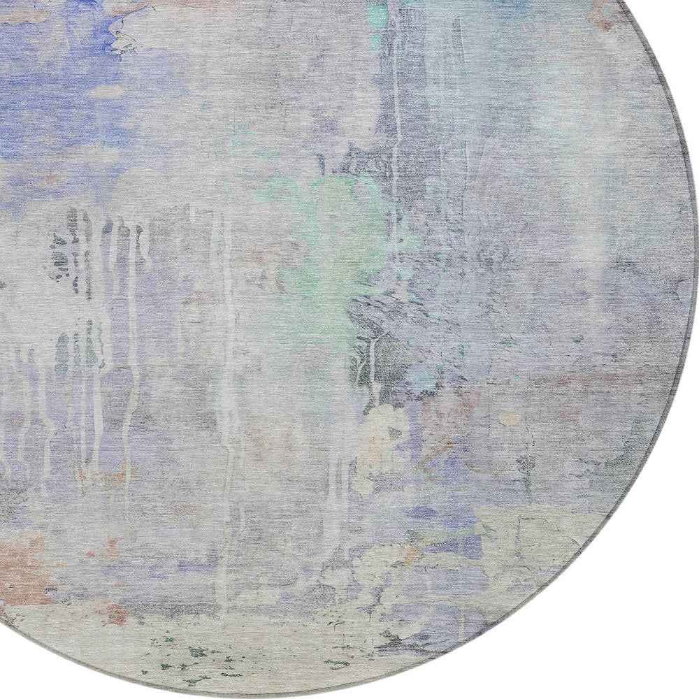 8' Purple Round Abstract Washable Indoor Outdoor Area Rug