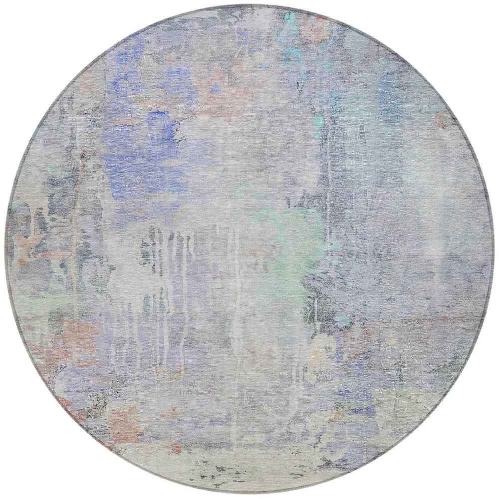 8' Purple Round Abstract Washable Indoor Outdoor Area Rug